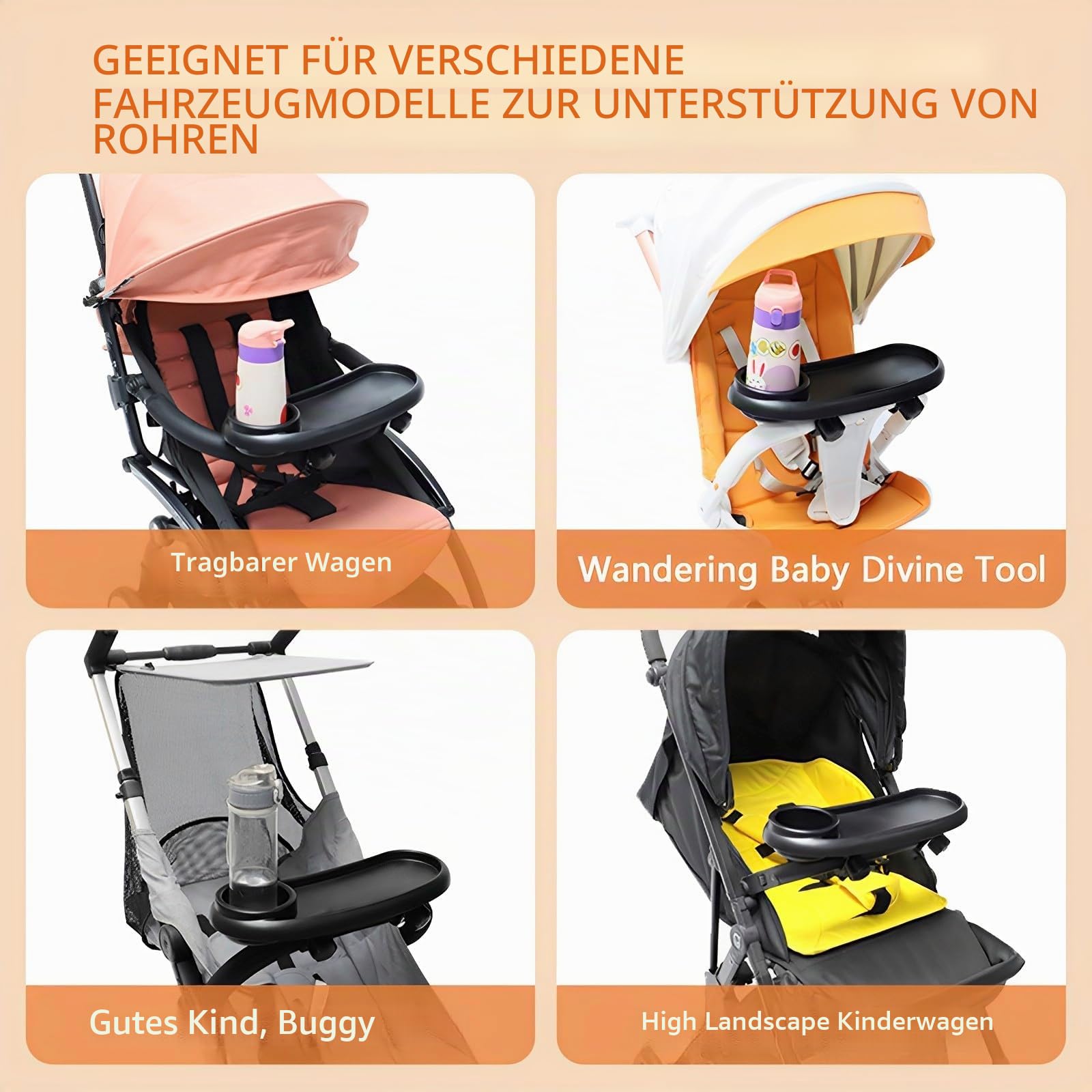 Snack-Tablett für Kinderwagen mit Getränkehalter, universelles Tablett für Kinderwagen, herausnehmbares Snack-Tablett für Kinderwagen mit verstellbarer Schnalle und 2 Haken, wiederverwendbarer