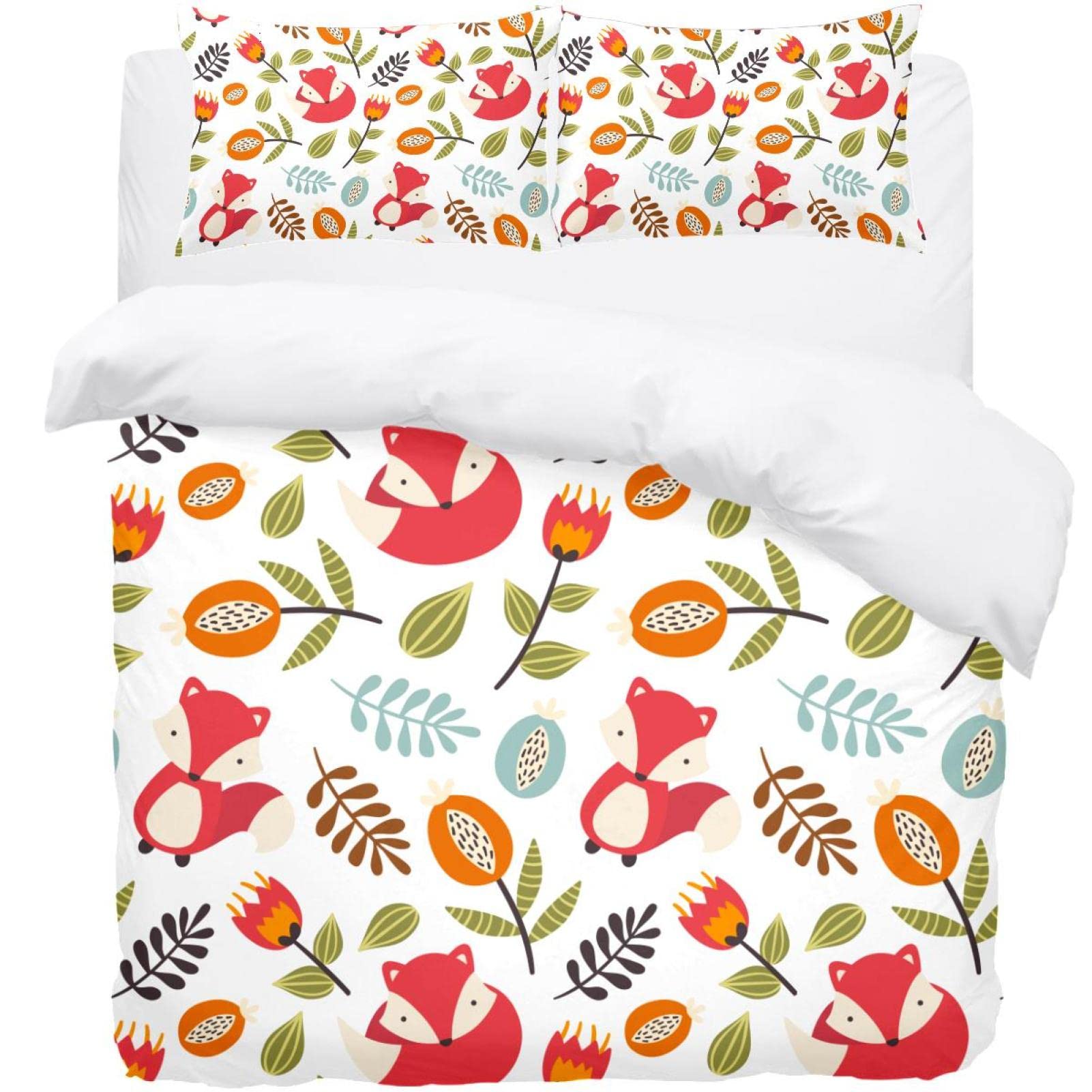 Parure de lit motif forêt de renards avec housse de couette et taies d'oreiller pour grand lit