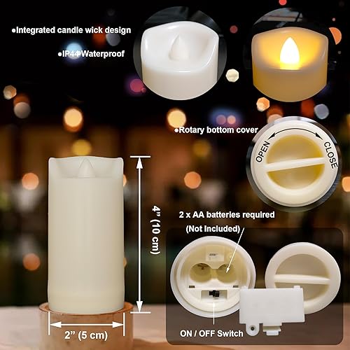 Miniatura 2 de iZAN Paquete de 2 velas LED sin llama a pilas con control remoto para exteriores, impermeables, parpadeantes, luces decorativas para Halloween,