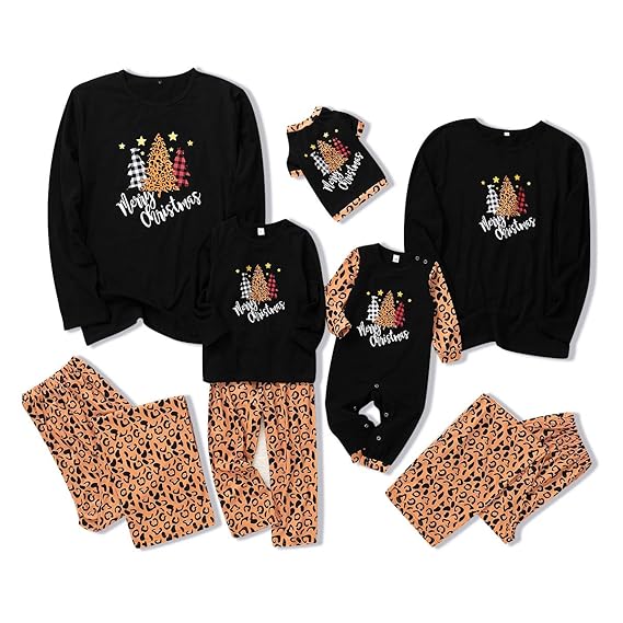 SOONHUA Christmas Family Leopard Pattern Pajamas for Pet BabyKids, and Adults Matching Clothes
