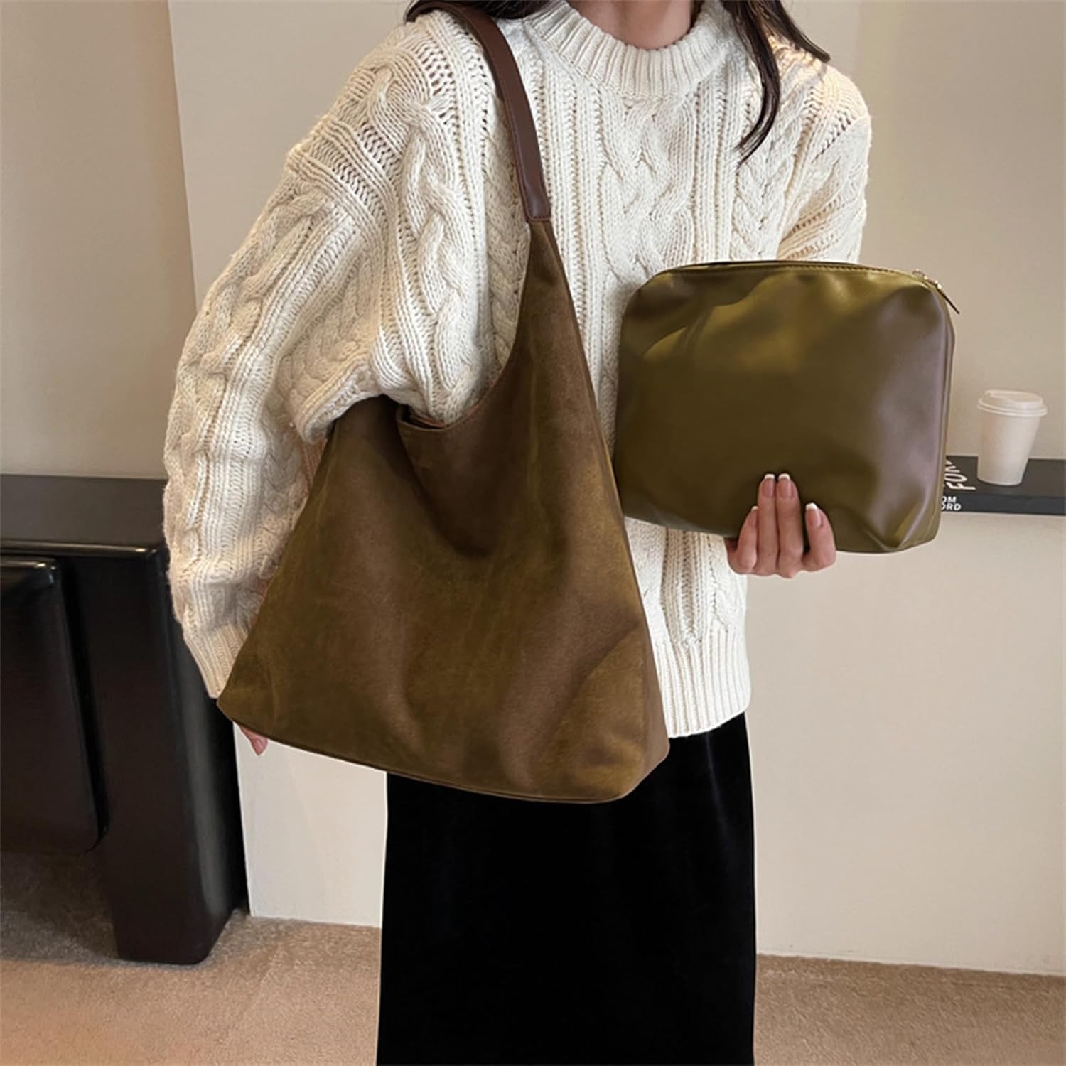 Brown Suede Bag for Women, Brown Suede Tote Bag Purse, Suedes bags for Women, Shoulder Bags - Image 2