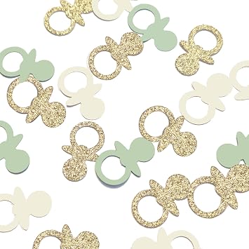 Sage Green Gold Pacifiers Table Confetti Scatters Neutral Baby Shower Boy Girl First Birthday Party Favors Gift Wrap Decor Supplies, 200PCS