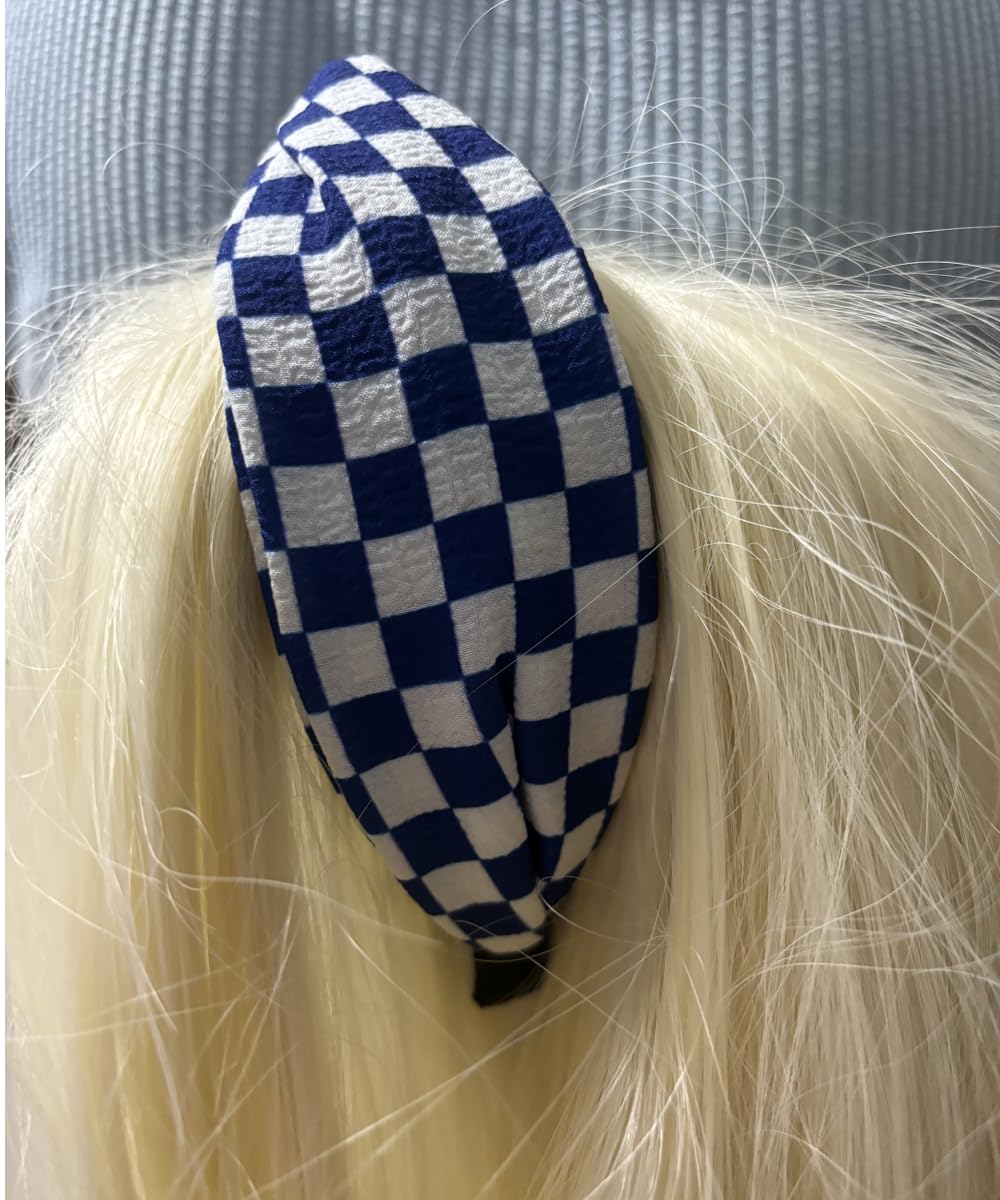 Checkered Headband Twist Headbands for Women Non Slip Fashion Knotted Headband Top Knot Hair Accessories, Cross Knot Headbands, 3PCs (Black+red+blue, One Size Fits Most) image 5