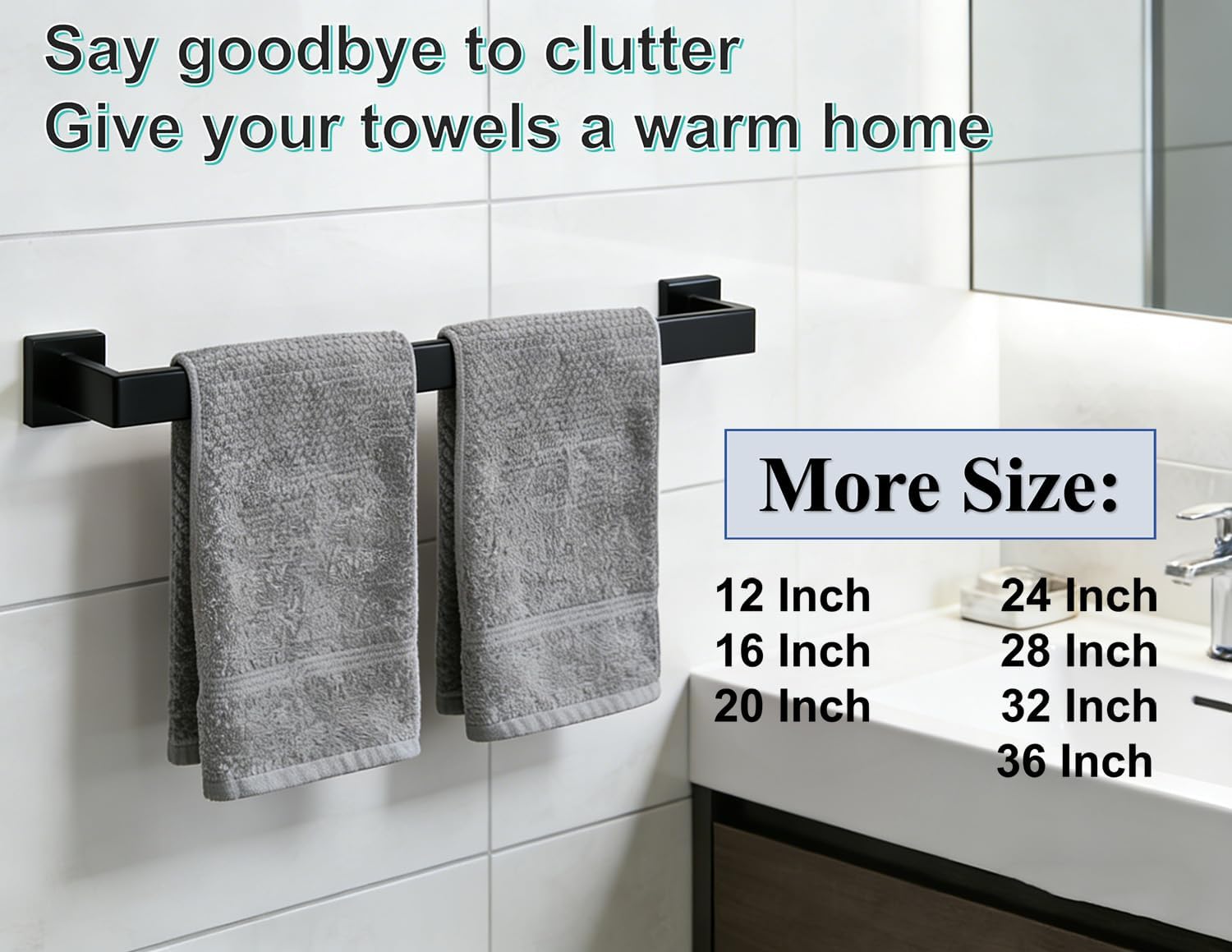 2 Packs 28 Inch Bathroom Towel Bar SUS304 Stainless Steel Matte Black Towel Holder Wall Mounted Heavy Duty Towel Rack Bathroom Towel Rod Modern Square Base Design(2, Matte Black, 28 Inch)