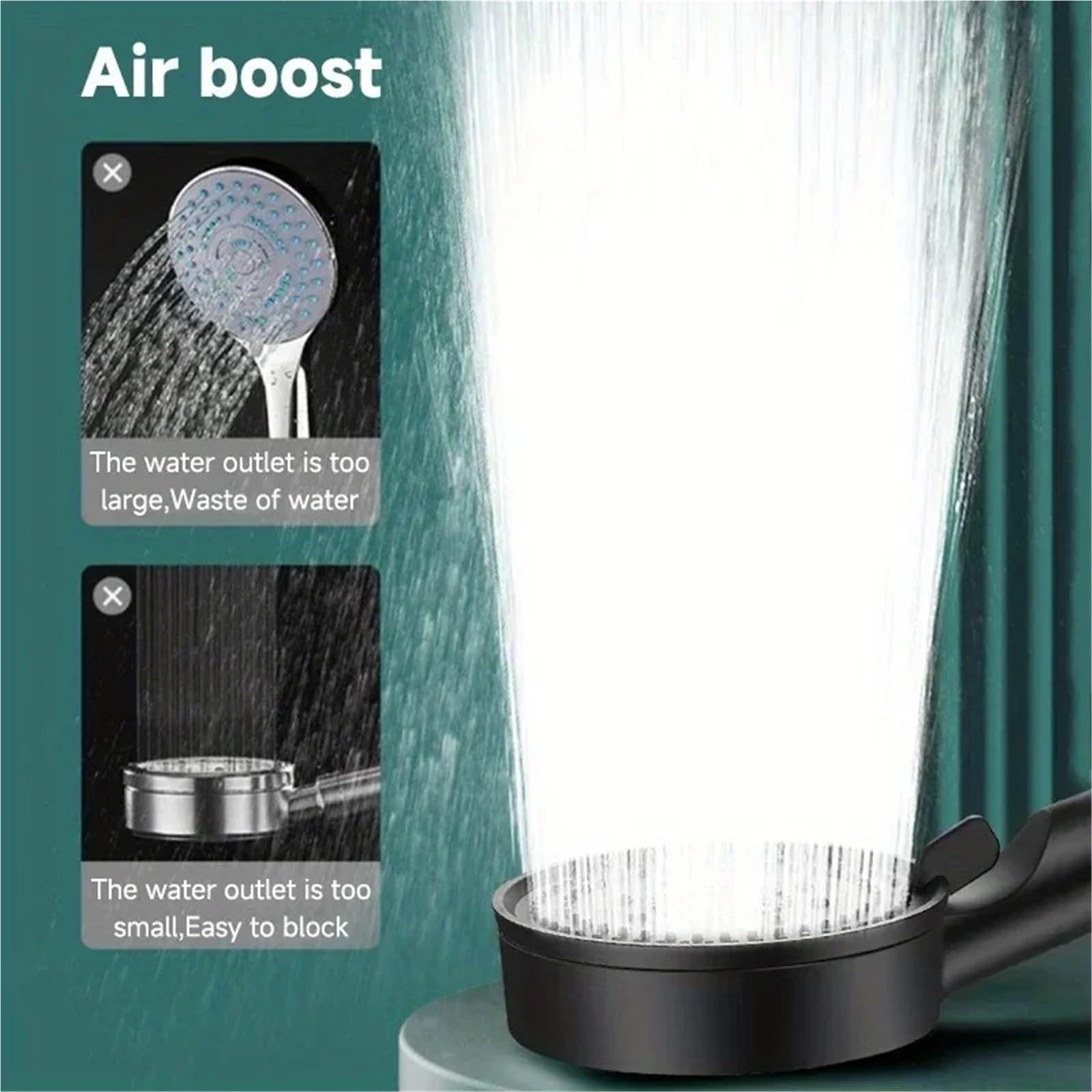 Cabezal de ducha de mano de alta presión de 5 modos, diseño de ahorro de agua con función de impulso fuerte, cabezal de ducha de plástico negro de alta calidad para una experiencia similar al spa