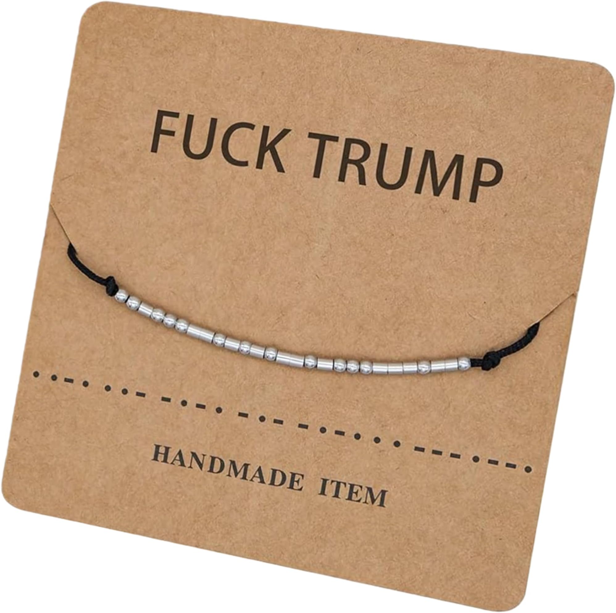 Fck Trump Morse Code Bracelets for Women, Gift Card Activist Political For Friend Statement Beads Adults Friendship Two Tone Stackable Inspirational Bracelets Jewelry