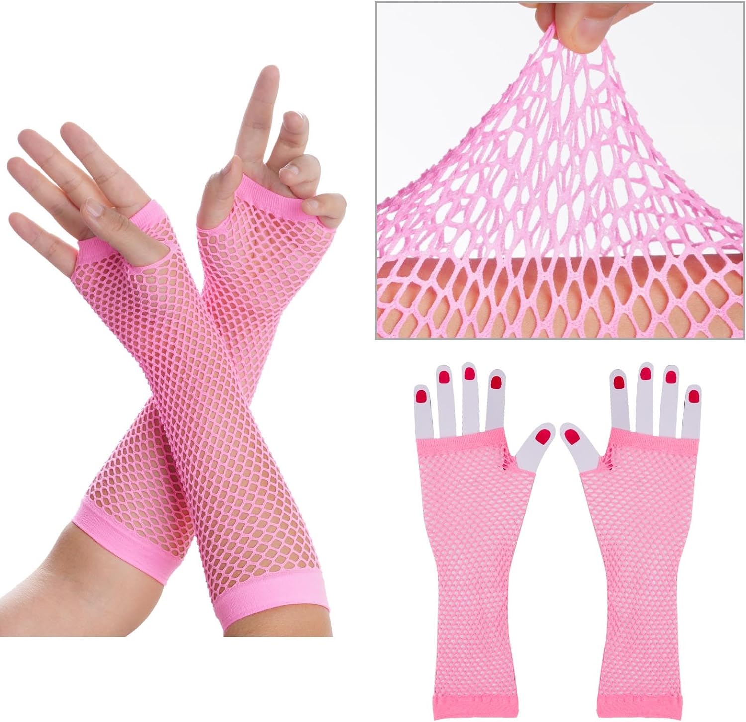jiebor 80s Costume Accessories Outfits Tutu Skirt Leg Warmers Fishnet Gloves Shutter Glass Headband Necklace Pink - Image 3