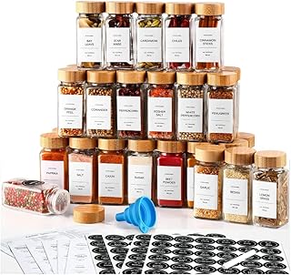 36 Pcs Spice Jars with Label-4oz Glass Spice Jars with Bamboo Lids,Spice Bottles Empty Glass With Labels, Kitchen Empty Spice Jars with Shaker Lids