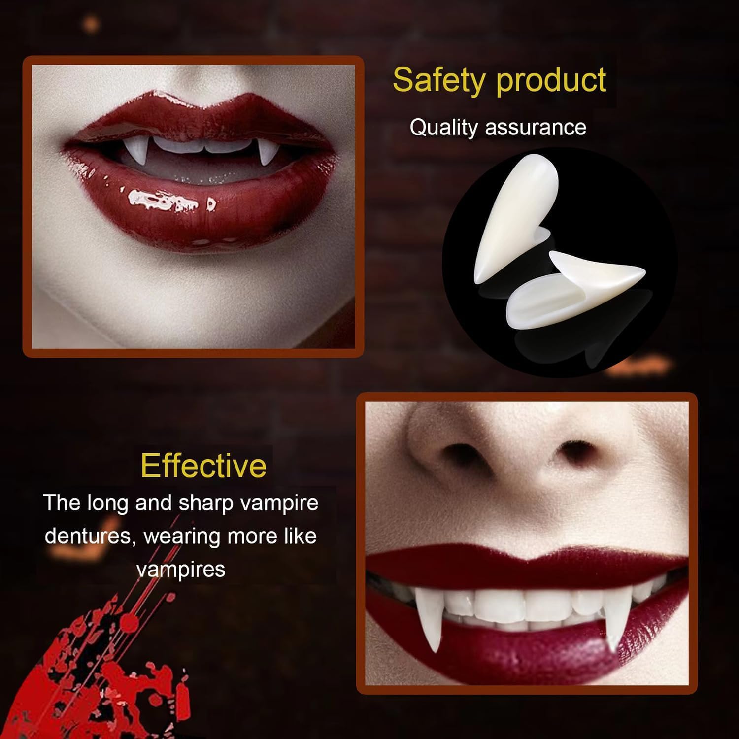 Fausses Dents De Vampire Avec Colle Solide, Prothèses Dentaires, Crocs En Résine, Accessoires De Cosplay, Costume De Fête, Décoration D'Halloween, Bricolage, 1 Paire