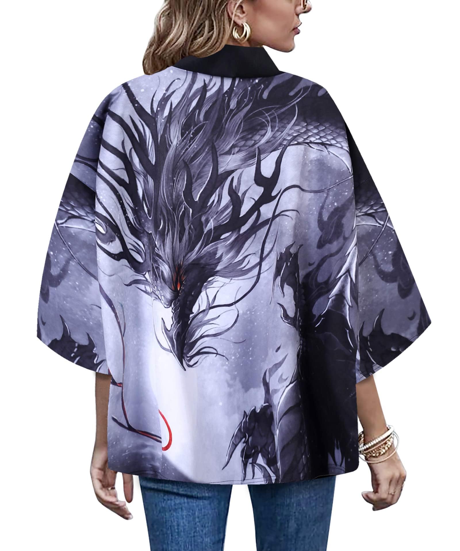 LAI MENG FIVE CATSWomen's Summer Loose fit Beach Japanese Kimono Cover up Casual Cardigan Tops