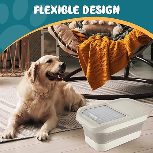 Miniatura 6 de Roshtia Paquete de 3 contenedores plegables de almacenamiento de alimentos para perros de 13 libras con tapas, contenedor de alimentos plegable para