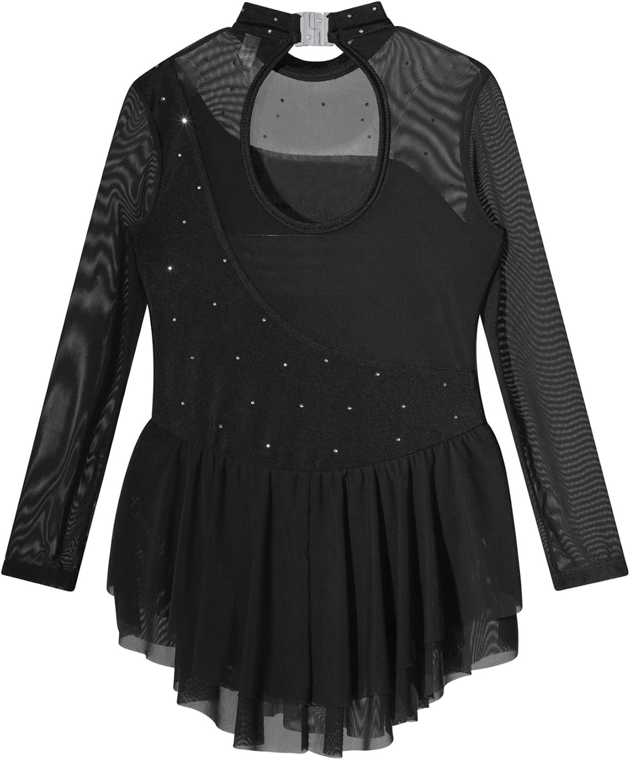 Kids Girls Figure Ice Skating Dress Splice Mesh Cutout Back Roller Skating Ballet Dance Leotards Dress Dancewear