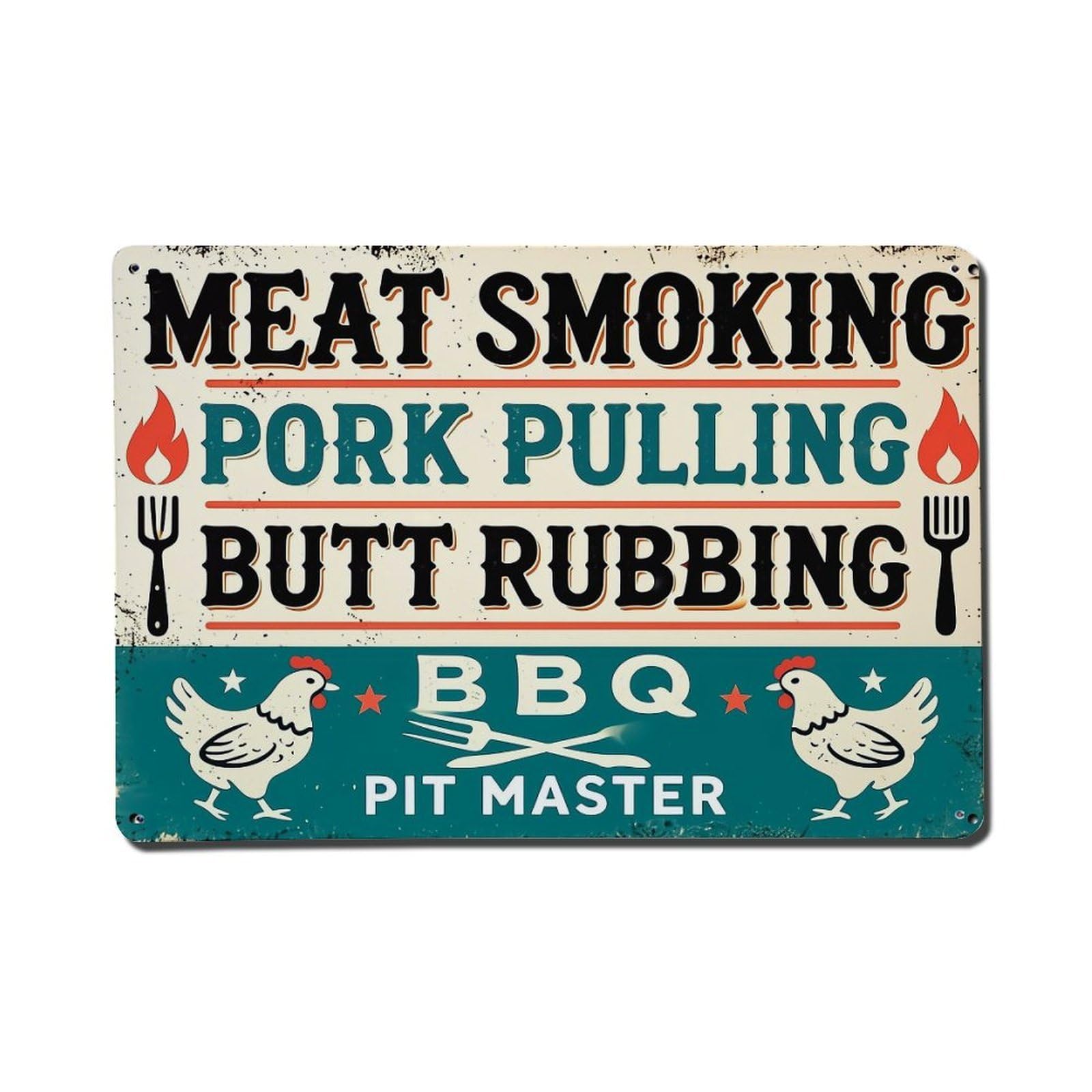 Meat Smoking Pork Pulling Butt Rubbing Bbq Pit Master Retro Metal Tin Sign, Vintage Decor Art Poster for Bar, Home, Man Cave, Kitchen, Laundry Room Gift 8x12Inch