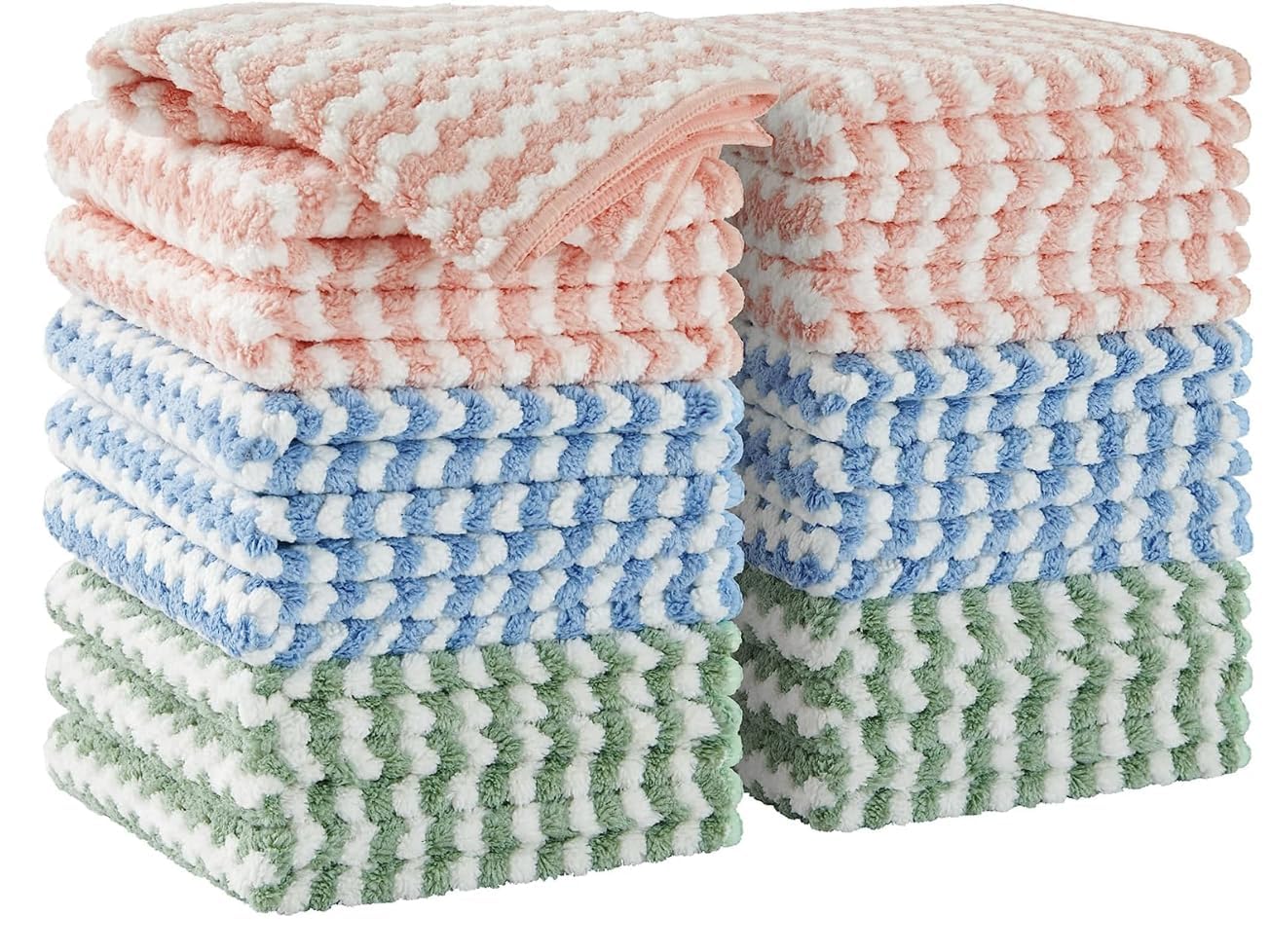 Joymoop Mixed [Pink + Blue + Green] Microfiber Cleaning Cloth, Kitchen Towels For Dish Drying Washing, Ultra-Small Size 18 Pack (18.5Cm X 28.5Cm), Absorbent Streak Free Lint Free Rags For Cleaning, Reusable And Washable Towels