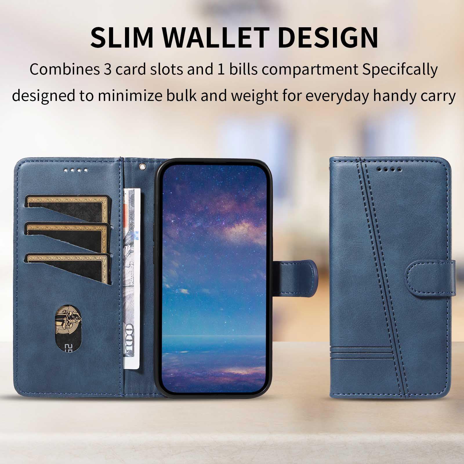 Etui z klapką do telefonu Samsung Galaxy S25 Ultra/S25 Plus/S25, skórzane etui portfelowe na telefon z stojakiem na karty, etui foliowe, odporne na wstrząsy, tworzywo TPU wewnątrz, niebieskie,