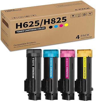 Caelum H625/H825 High Yield 4 Pack Toner Cartridge Replacement for DELL Black 593-BBOW Cyan 593-BBOX Yellow 593-BBOZ Magenta 593-BBOY Compatible with H625 H625cdw H825 H825cdw S2825 S2825cdn Printer