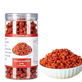 Sea Buckthorn Dried Berries 7.05oz/200g,Sea buckthorn fruit is used for snacks, salads, baked goods, milkshakes, tea, etc