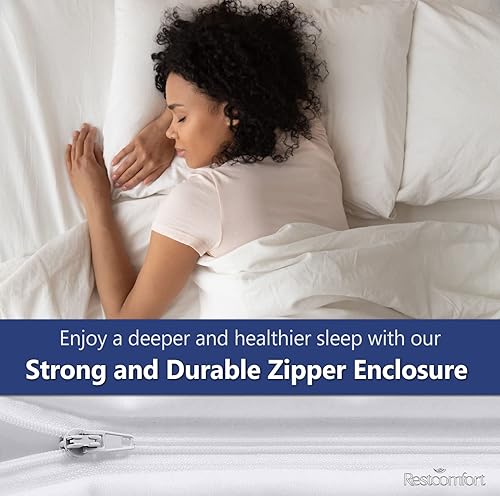 Miniatura 5 de Paquete de 2 fundas de almohada transpirables con cremallera, 400 hilos, 100% algodón de fibra larga, bloqueo de alérgenos y ácaros del polvo