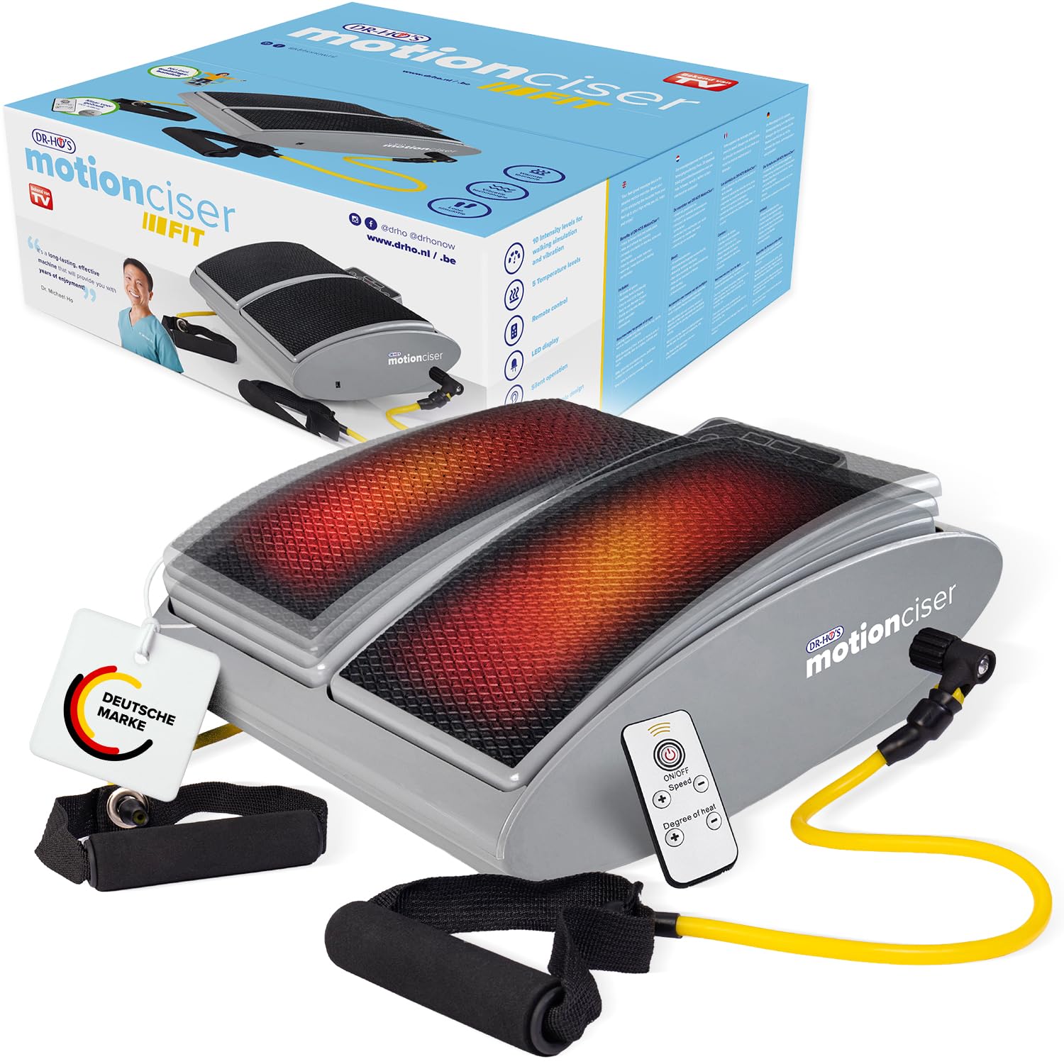 DR. HO’S MotionCiser® Fit | Elektrisches Fußmassagegerät mit Gehsimulation | Bein-, Waden- & Fußmassage | 10 Vibrationsstufen | Infrarot-Wärme 30–50 °C | Fussmassagegerät inkl. Trainingsbändern