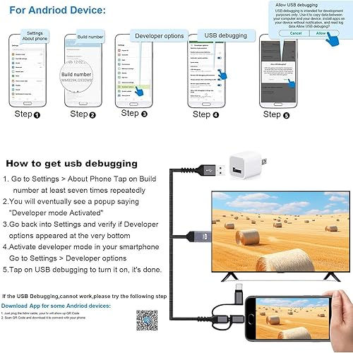 Miniatura 7 de AMANKA Adaptador HDMI para TV, teléfono a TV, adaptador AV digital 1080P, cable conector de pantalla de sincronización 3 en 1, compatible con