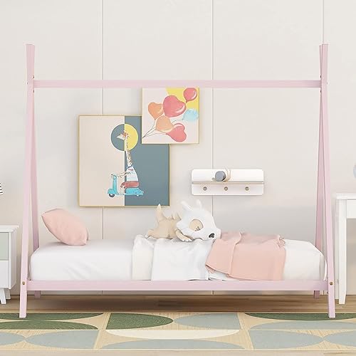 Miniatura 4 de Cama de casa completa para niños tienda de campaña Montessori de metal marco de cama cama de casa de juegos con listones para niñas y niños no