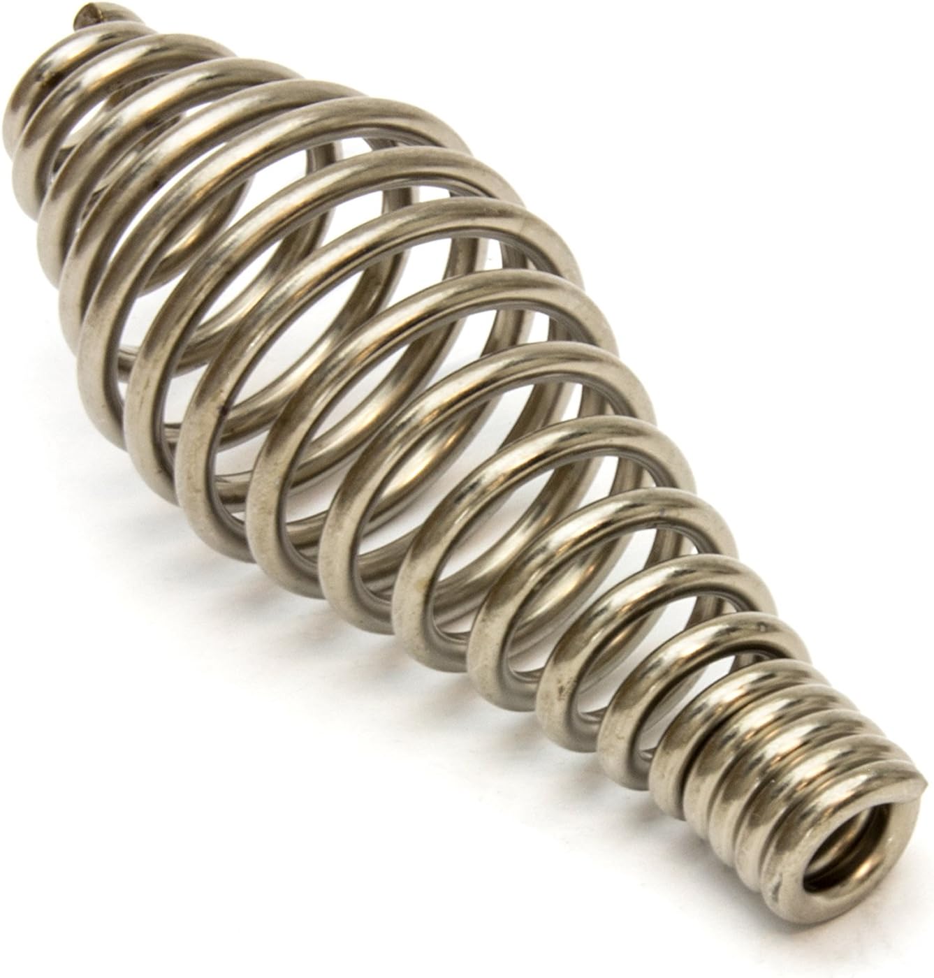 Spring Stove Handle, Brushed Nickel Finish, tapered at one end. Max Diameter: 1-1/2", Length: 4-1/4", Fits 3/8" rod. For use with BBQ Grills, Smokers, Furnaces, Coal/ Wood/ Pellet Stoves, Boilers.