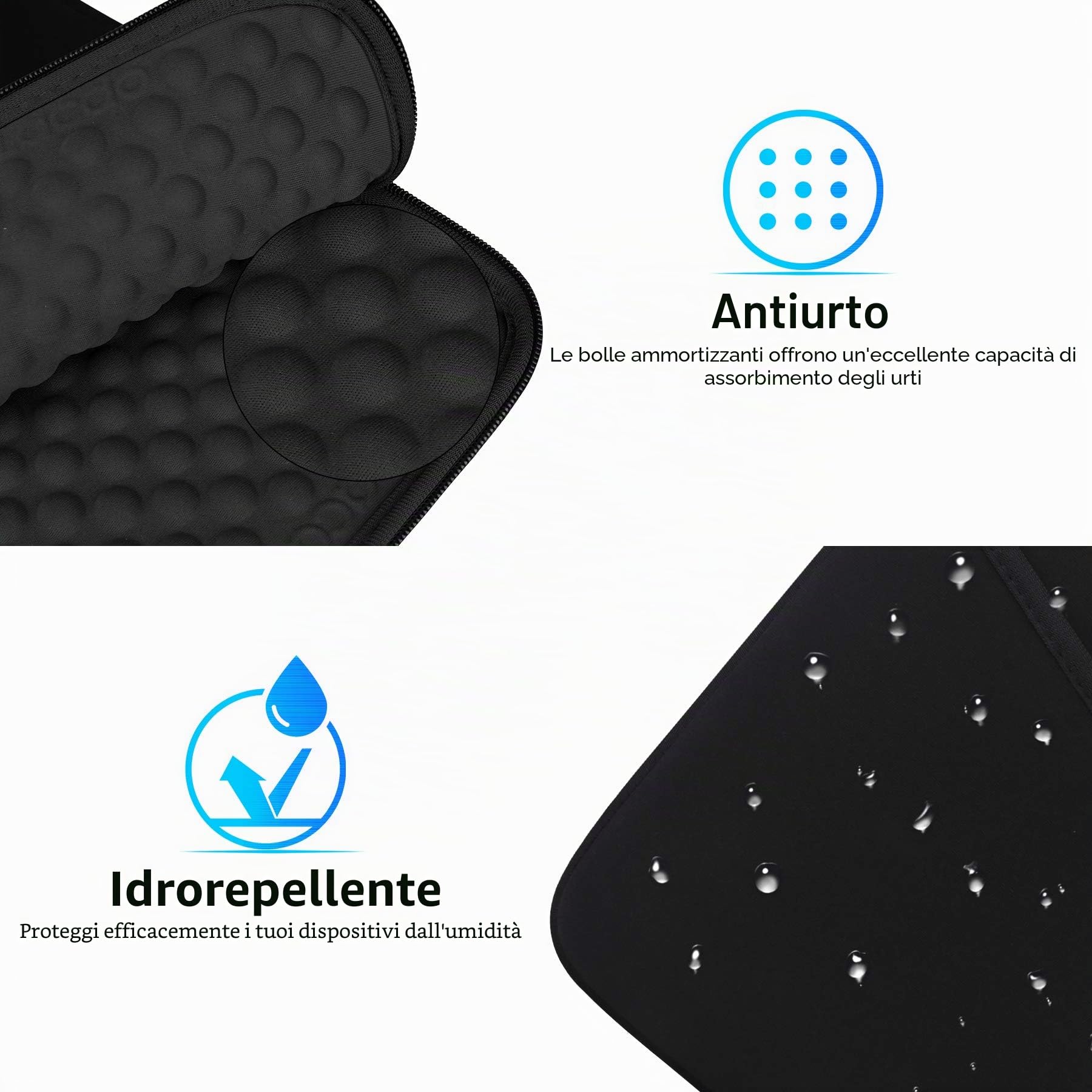 Lacdo Custodia Protettiva Borsa Tablet per 11" iPad A16, 11" iPad Air M4 M3 M2, 11" iPad Pro M5 M4, 10.9" iPad/iPad Air 5 4, 11" iPad Pro, 10.2" ipad, 10.5" iPad pro, Samsung Galaxy Tab A9+, Nero