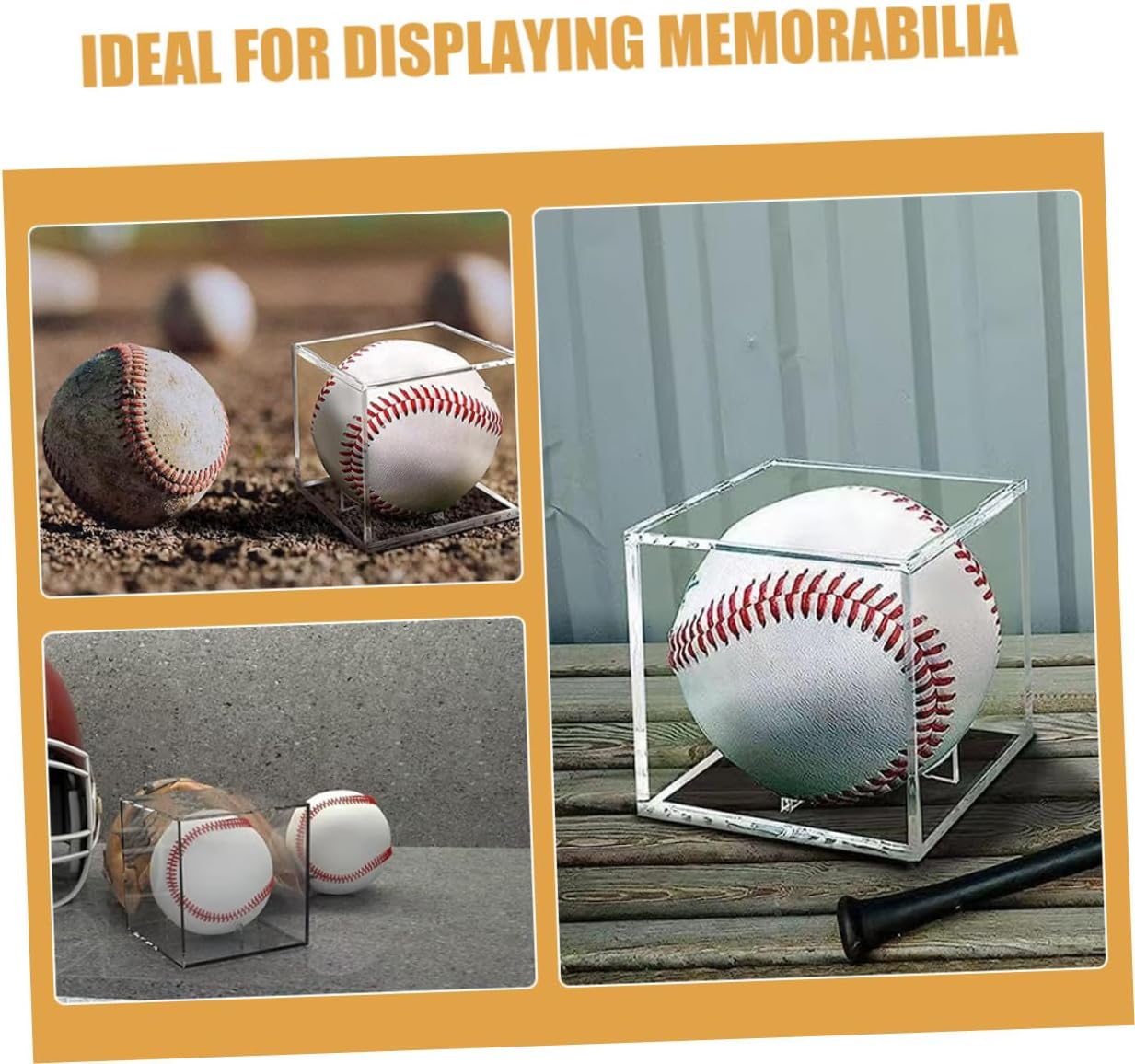 Kisangel 3pcs Baseball Display Cases with Stand, Acrylic Cube Baseball Holders UV Protected, Square Sports Memorabilia Display Boxes for Home Collectibles Storage