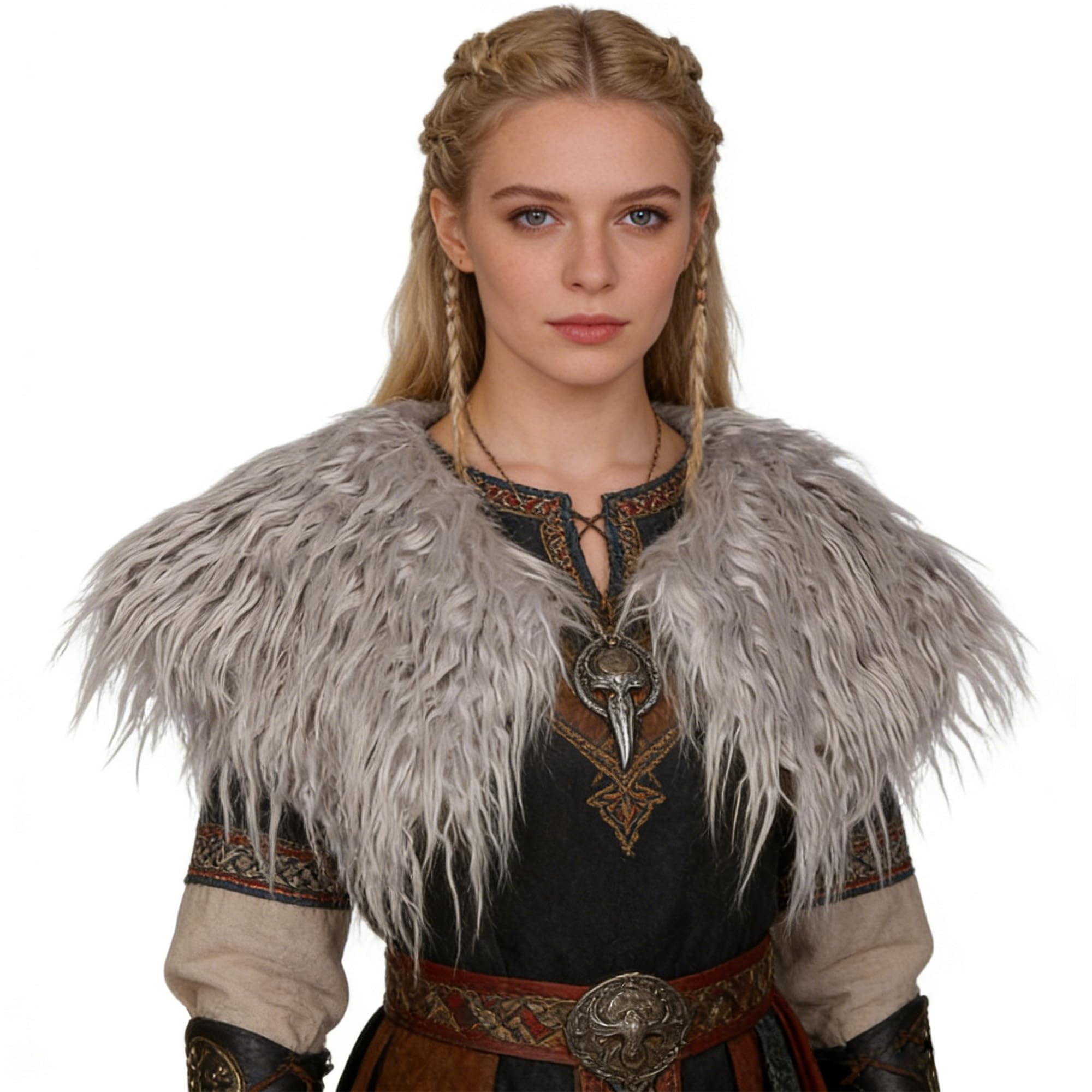 Damen Viking Kunstfell Kragen Künstlicher Pelzkragen Mädchen Wikinger Fell