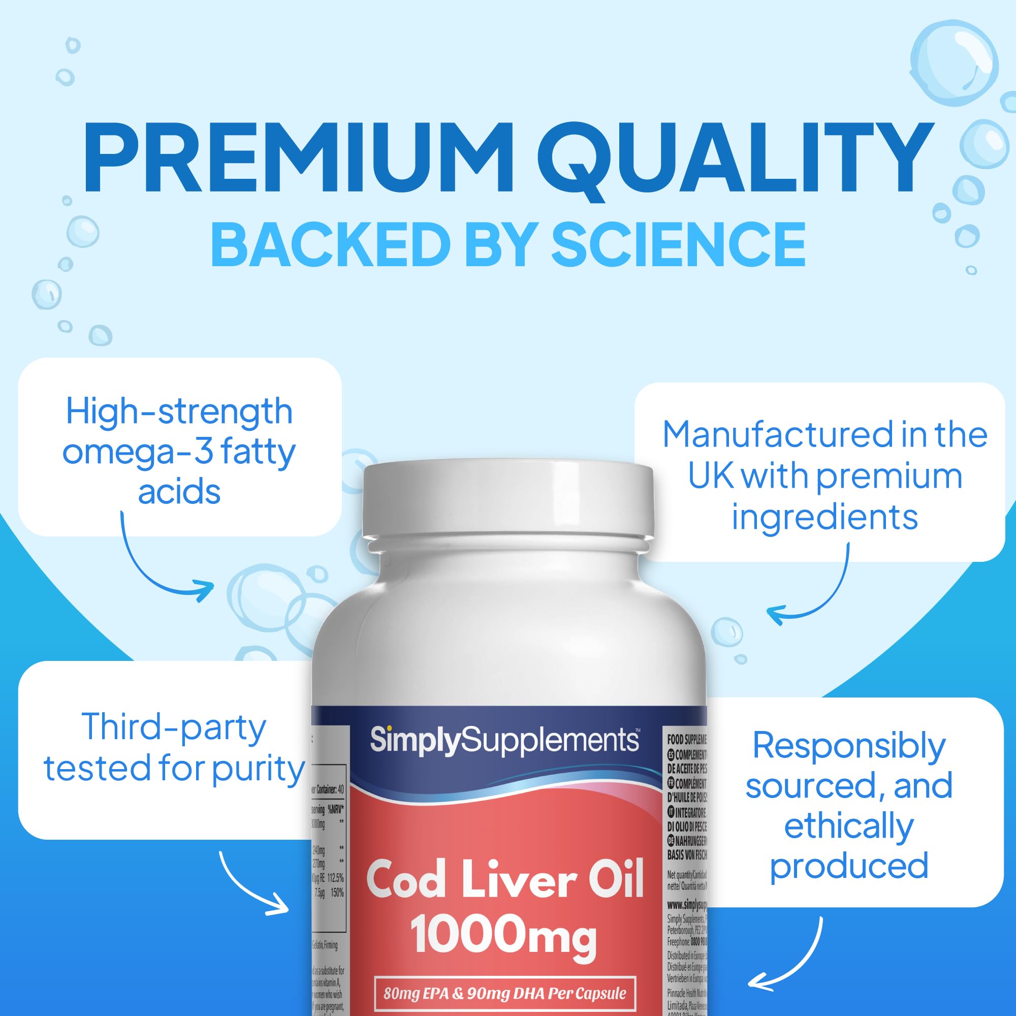 Olio di fegato di merluzzo 1000 mg - 120 capsule - 4 mesi di durata - SimplySupplements