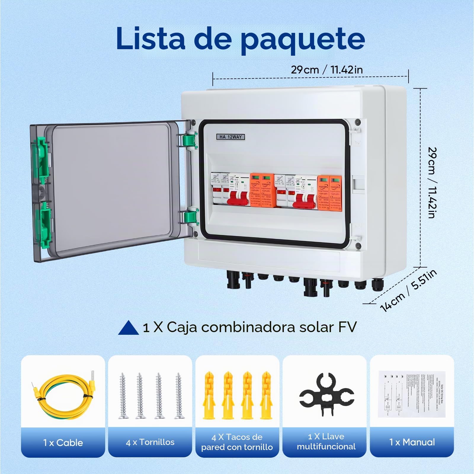 Caja Combinada Solar, Protección FV CC 32A 500V Interruptor IP65, con Protección Multicapa, Gestión Eficiente de Energía