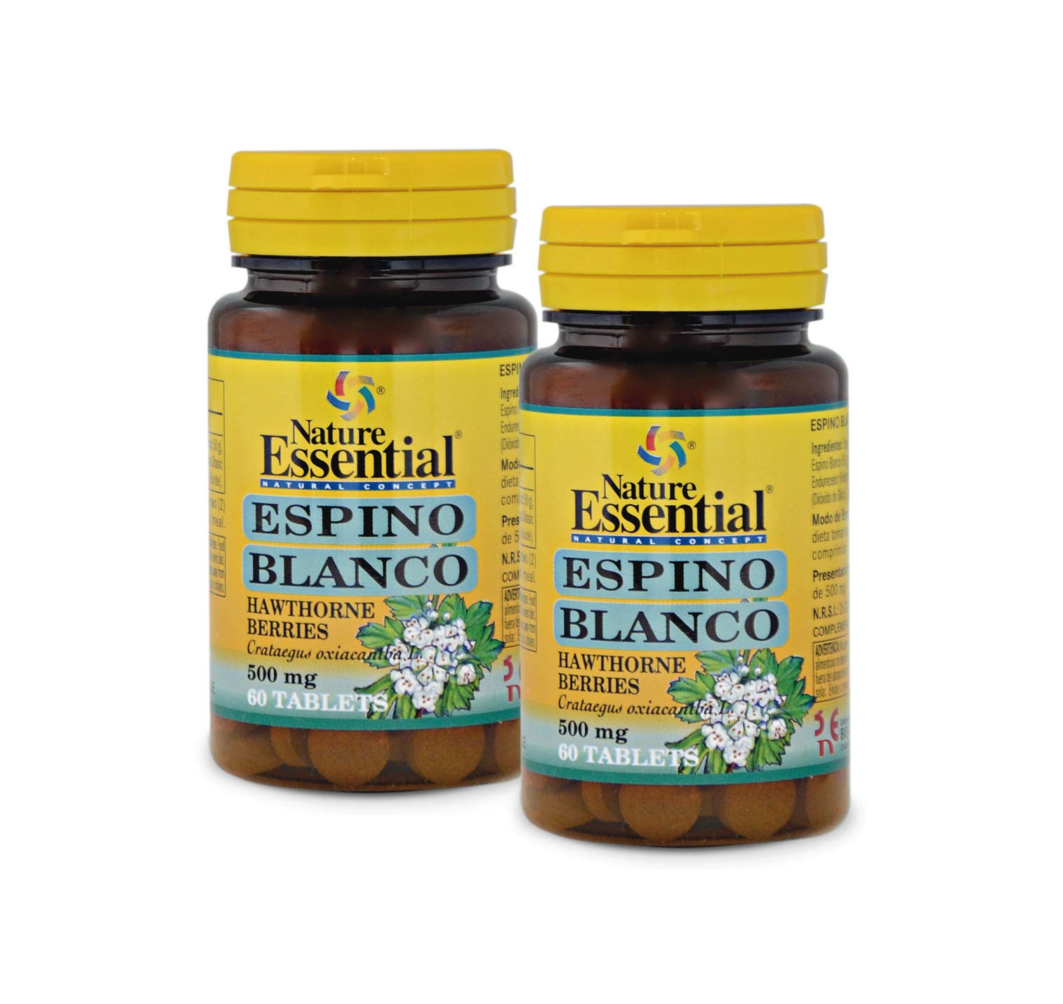 Nature Essential | Espino Blanco 500 mg | Pack 2 Unidades | 60 Cápsulas | Propiedades Relajantes | Favorece la Conciliación del Sueño | Ayuda para Dormir Mejor y para Reducir los Nervios