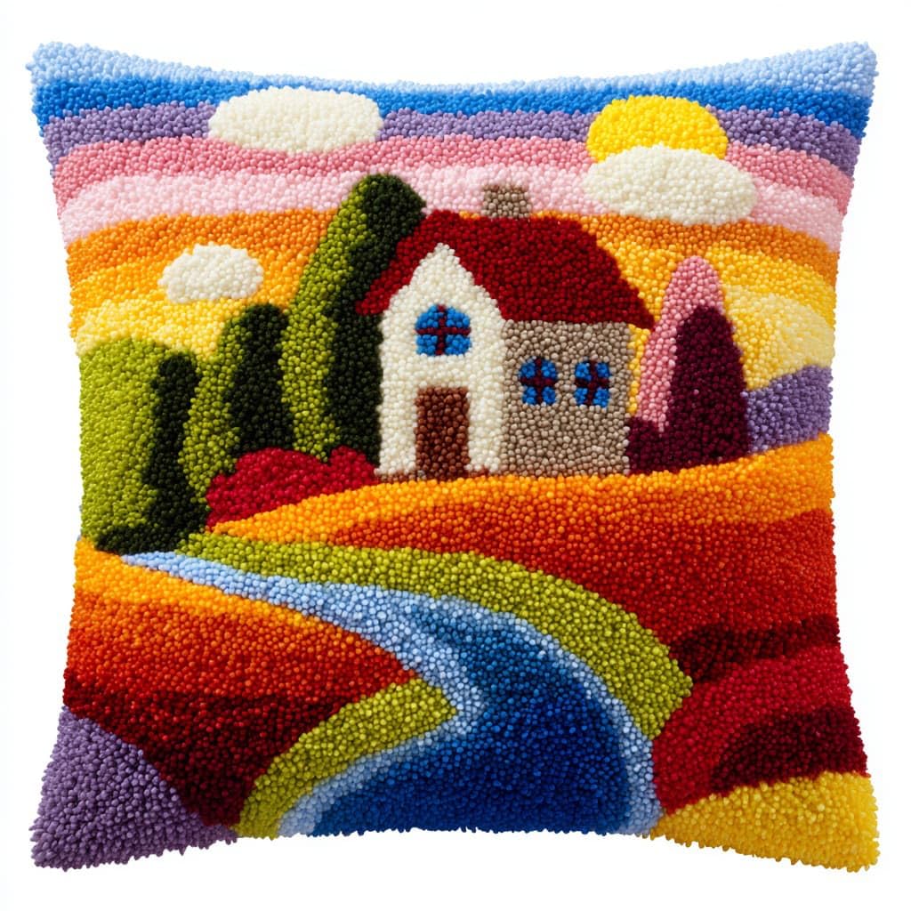 WallustrioaW Latch Hook Kits DIY Throw Pillow Cover,Country Cottage