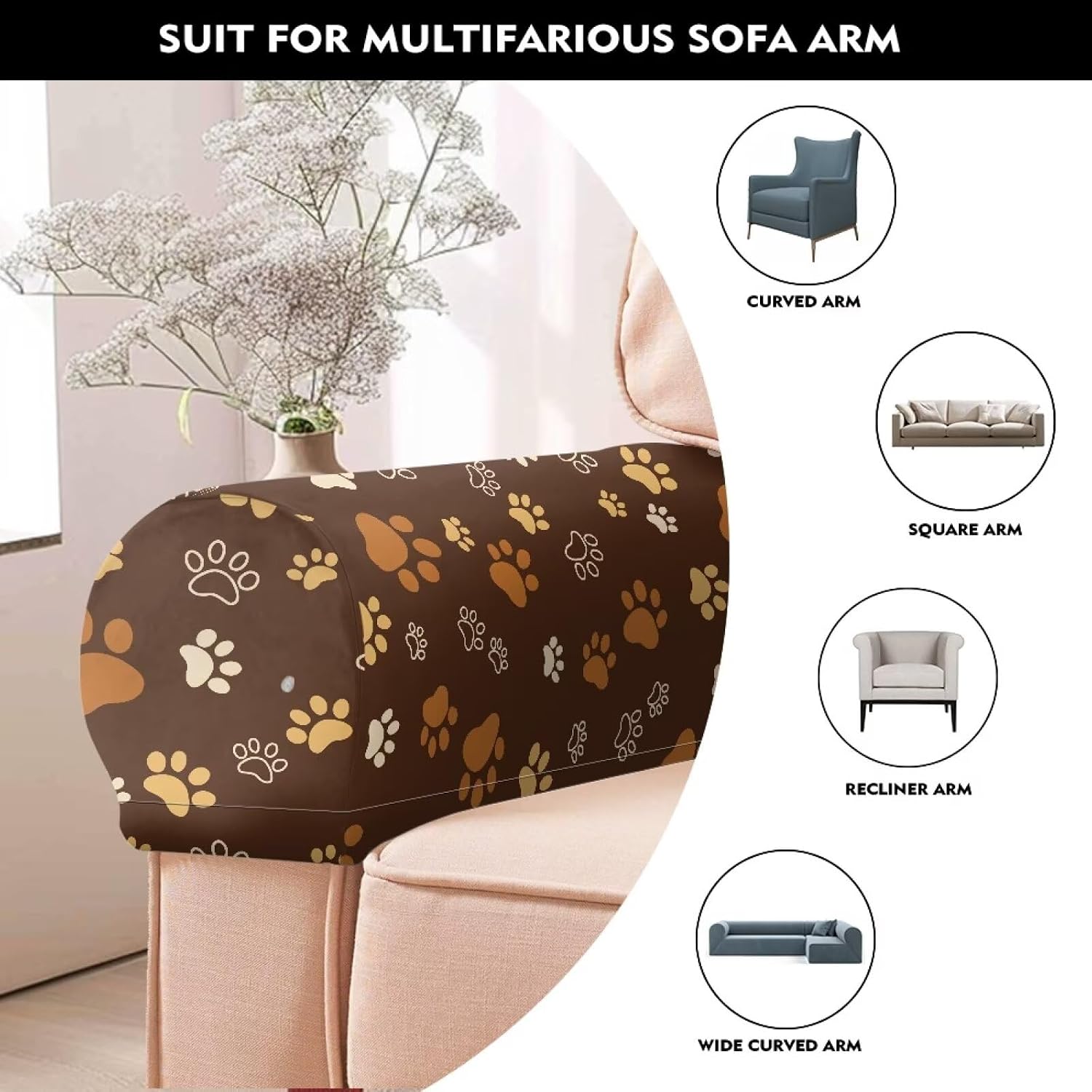 Sofa Armrest Covers Non-Slip Arm Rest Covers Set with Twist Pins Washable Couch Arm Cover 2 Pieces Dustproof Furniture Protector for Living Room Decoration