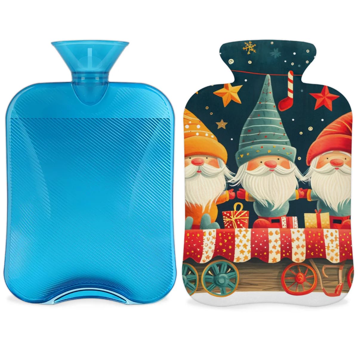 Hot Water Bottle with Soft Cover,2L Fantastic Santa Claus Hot Water Bag for Hot and Cold Compress, Hand Feet Warmer, Bright Santa Claus Rubber Hot or Cold Water Bottle Halloween Christmas Decorations