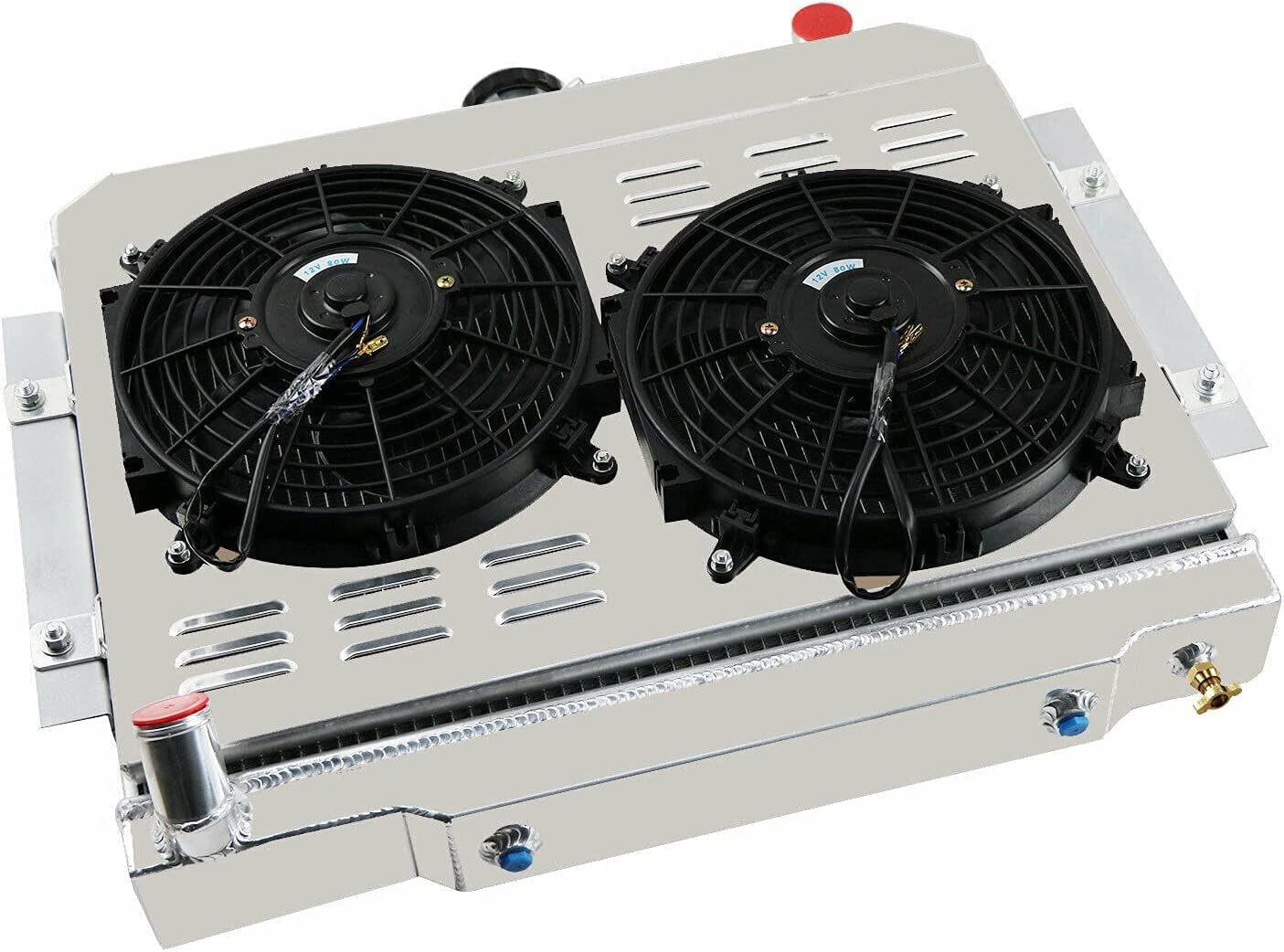 Aluminum Radiator for 1972-1986 Jeep CJ5 CJ6 CJ7 Scrambler L4 L6 V8 Engine 2.5 3.8 4.2 5.0 GAS 3 Row Core Radiators with Electric Fan Shroud Thermostat Kit