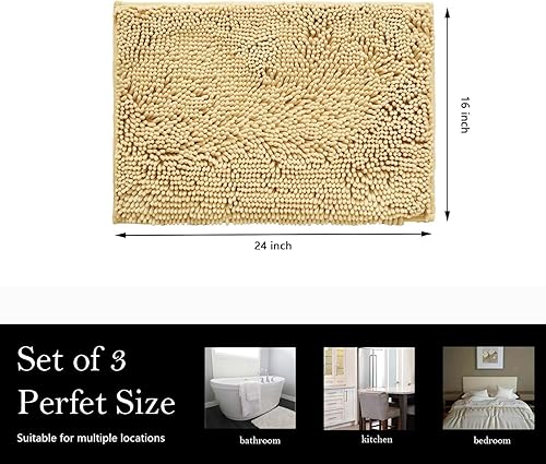 Miniatura 2 de Alfombras de baño de chenilla, superabsorbente, fuerte PVC antideslizante, tapetes de baño para baño, felpa peluda, gruesa, lavable a máquina,