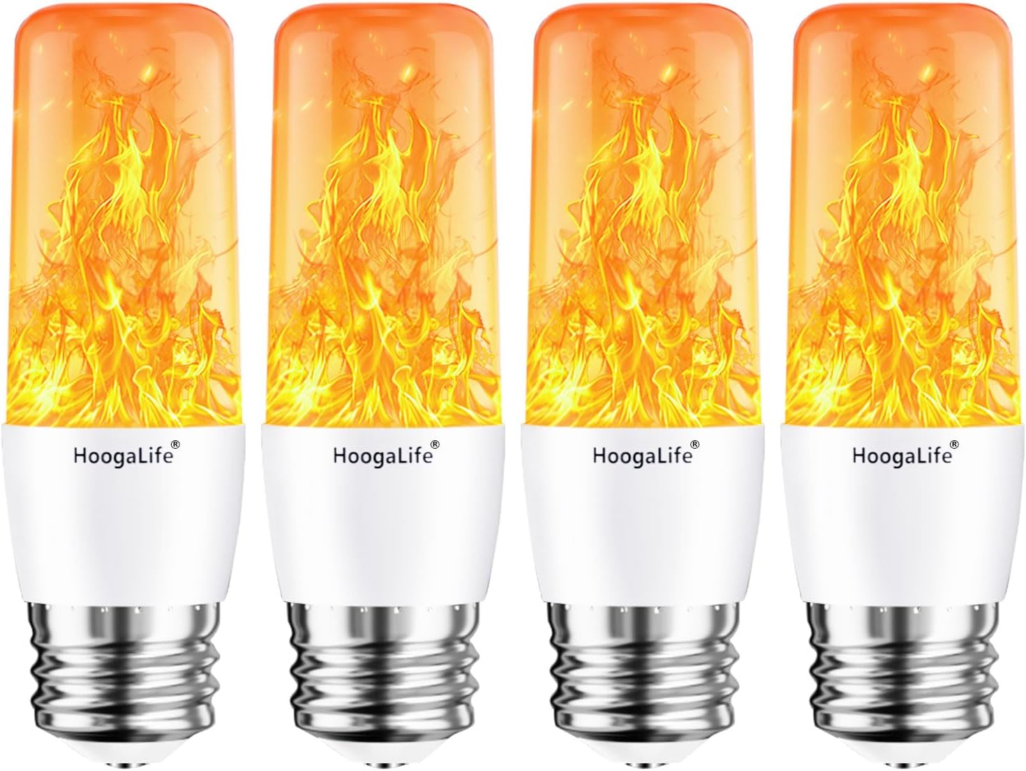 HoogaLife Flame Light Bulbs, E26 Led Flame Light Bulb with Effect of Real Candle Fire Light, 4w Flame Bulb with Upside Down Effect, for Christmas Halloween Home Party Holiday House Room Porch-4 Pack