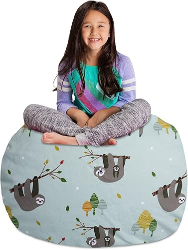 Miniatura 242 de Posh Stuffable - Sillón puff con almacenamiento para niños, contenedor de animales de peluche, organizador de juguetes de niños Lienzo Burbujas Azul