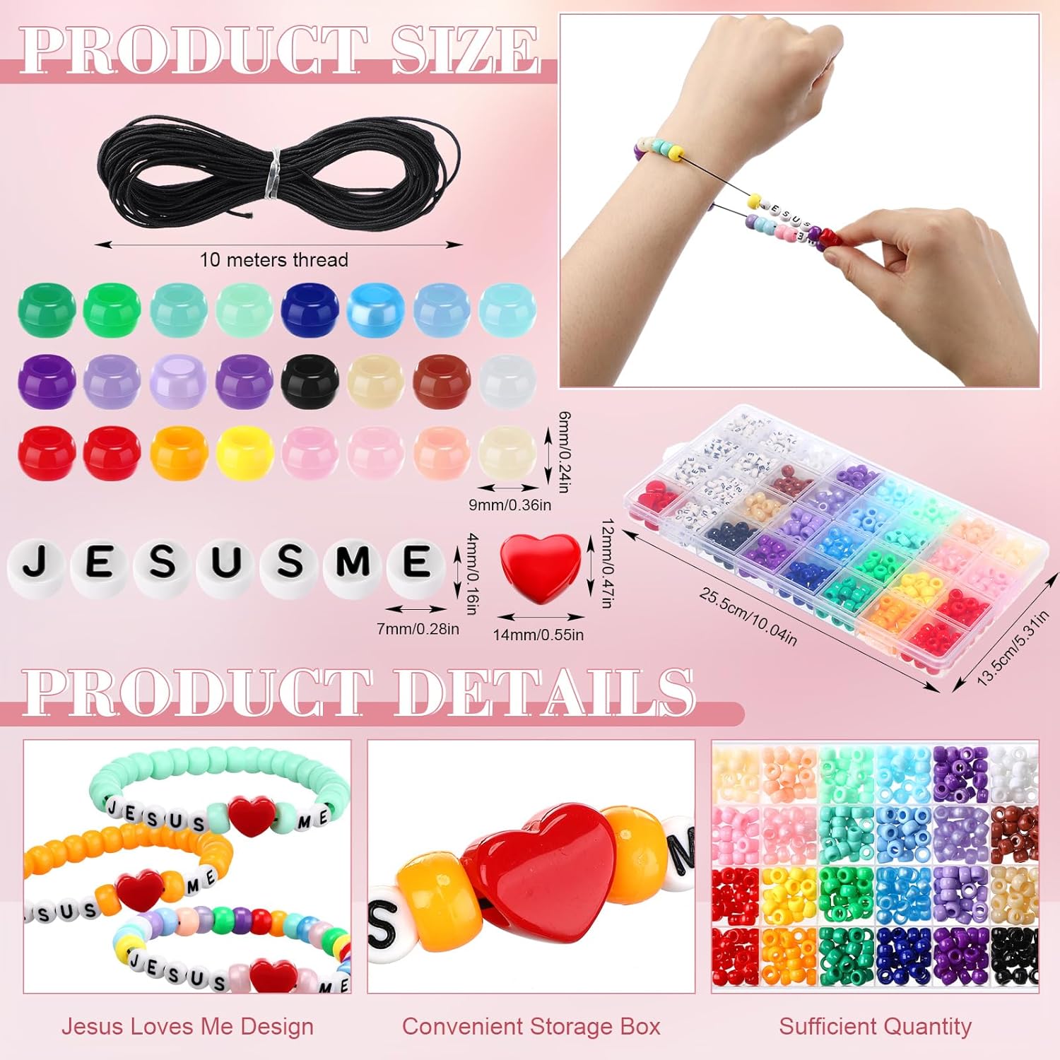 Ferreve 144 Sets Rainbow Religious Bead Wristband Craft Kit Jesus Love Me Faith DIY Clay Beads Bracelet Making Kit Christian for VBS Week Sunday Bible Verse Gifts