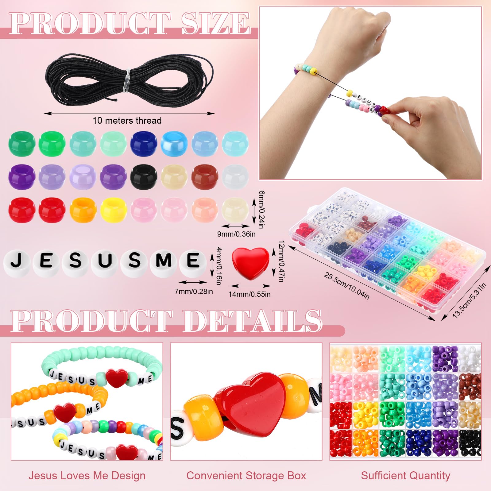 Ferreve 36 Sets Religious Bead Wristband Craft Kit Jesus Love Me Faith DIY Pony Beads Bracelet Making Christian Salvation Bracelet for VBS Week Sunday School Bible Verse Gifts