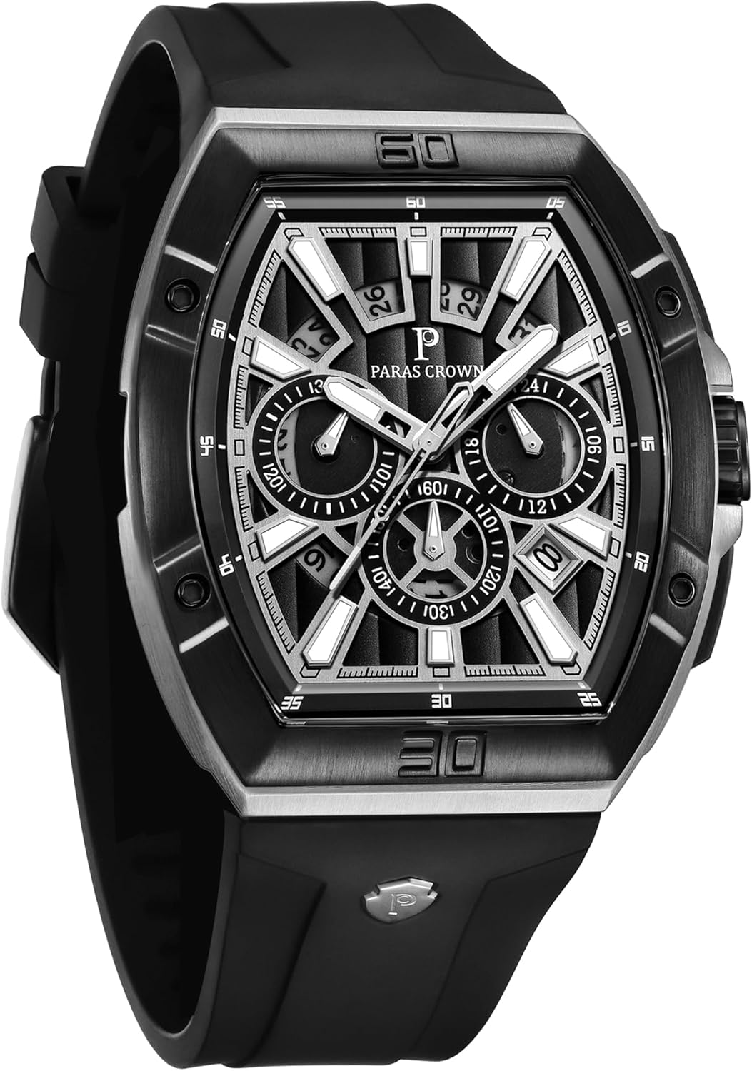 PC PARAS CROWN Mens Watches Luxury Tonneau Watch for Men Quartz Japanese Movement Waterproof Luminous Sport Red Dress Watch, Gifts for Men