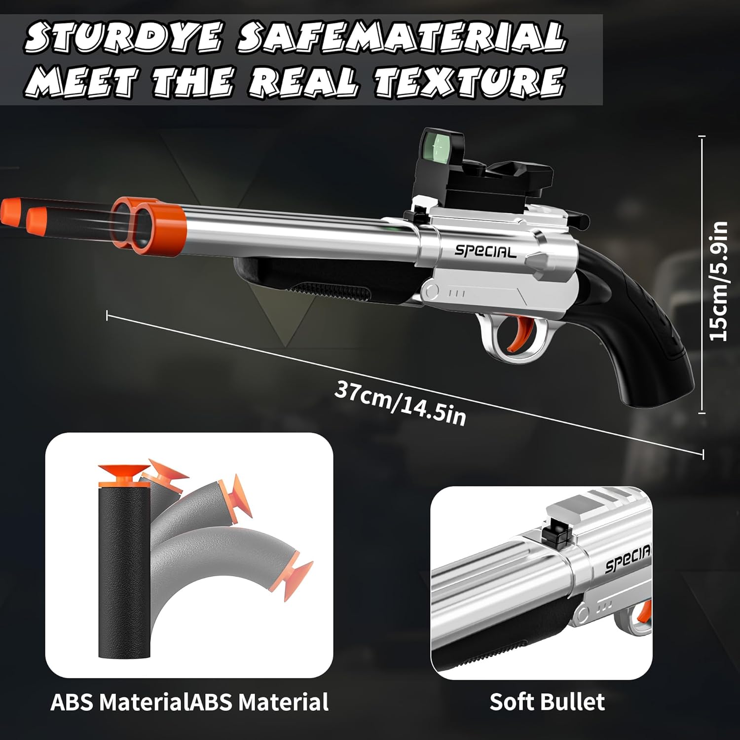 Toy Gun Soft Bullets,Rifle Short Double Barrel Shotgun Toys Foam Blasters with EVA Darts, Shooting Games Education Toy Model for 8+ Kids Boys Girls Adults Gifts (Silver)