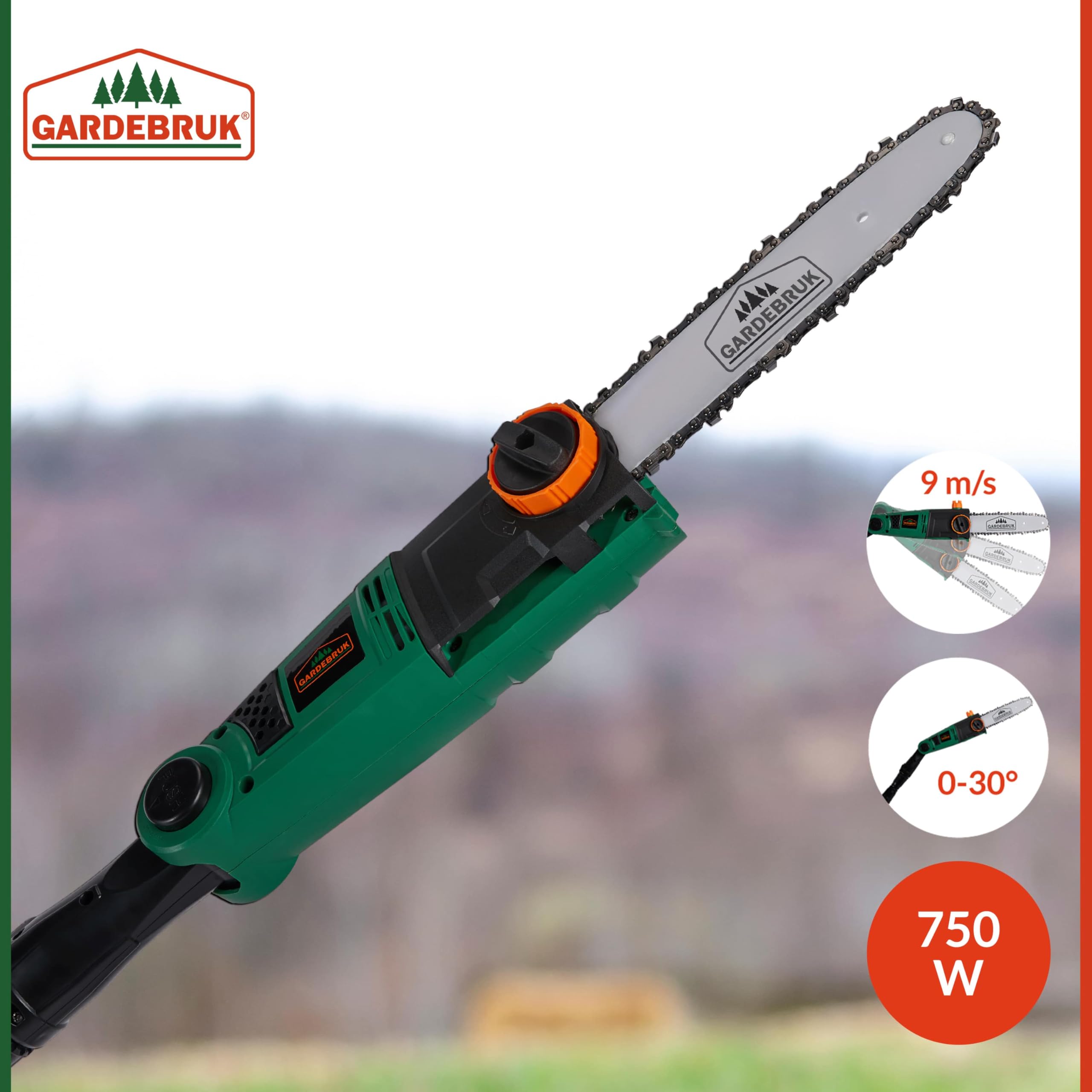 GARDEBRUK® Elagueuse sur perche électrique 750W poignée ergonomique lame 26cm télescopique coupe branche tronçonneuse sécateur scie arbre branches