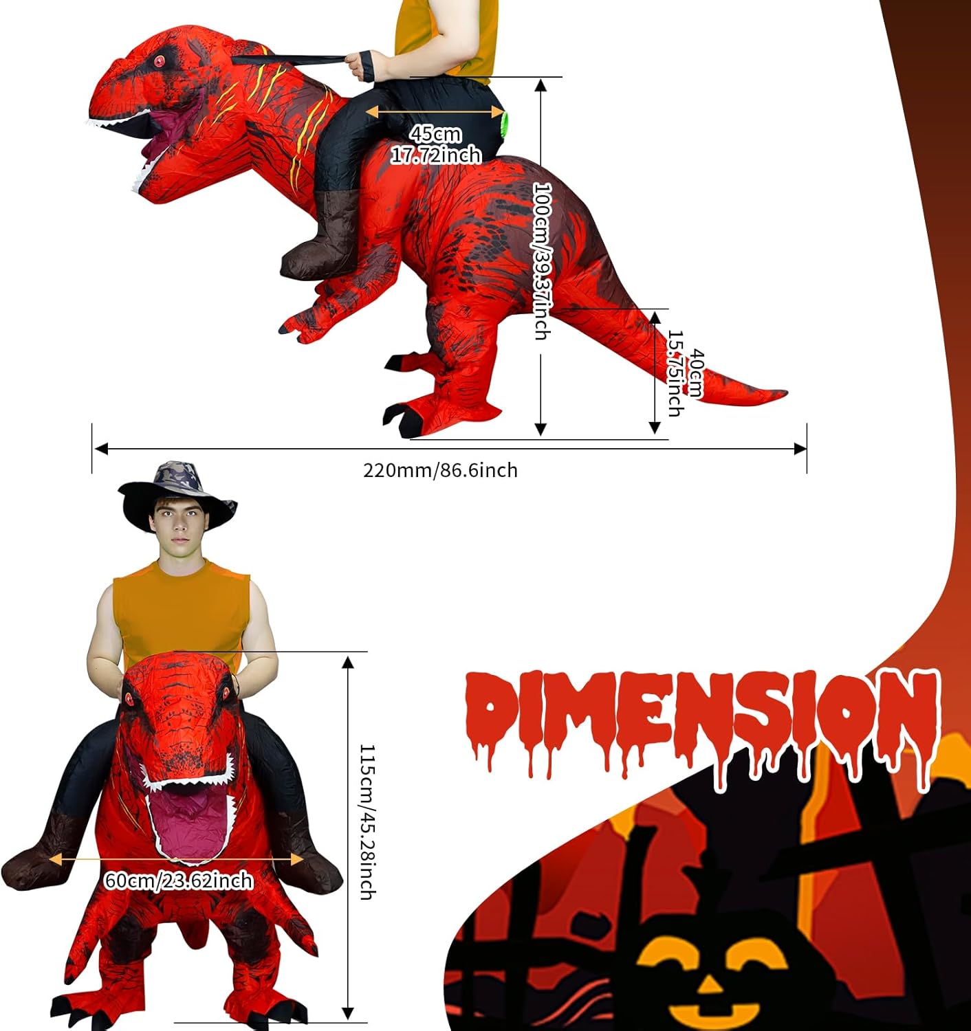 Inflatable Dinosaur Costumes for Adult T-REX Ride on Halloween Costume Funny Dino Blow up Costume - Image 2