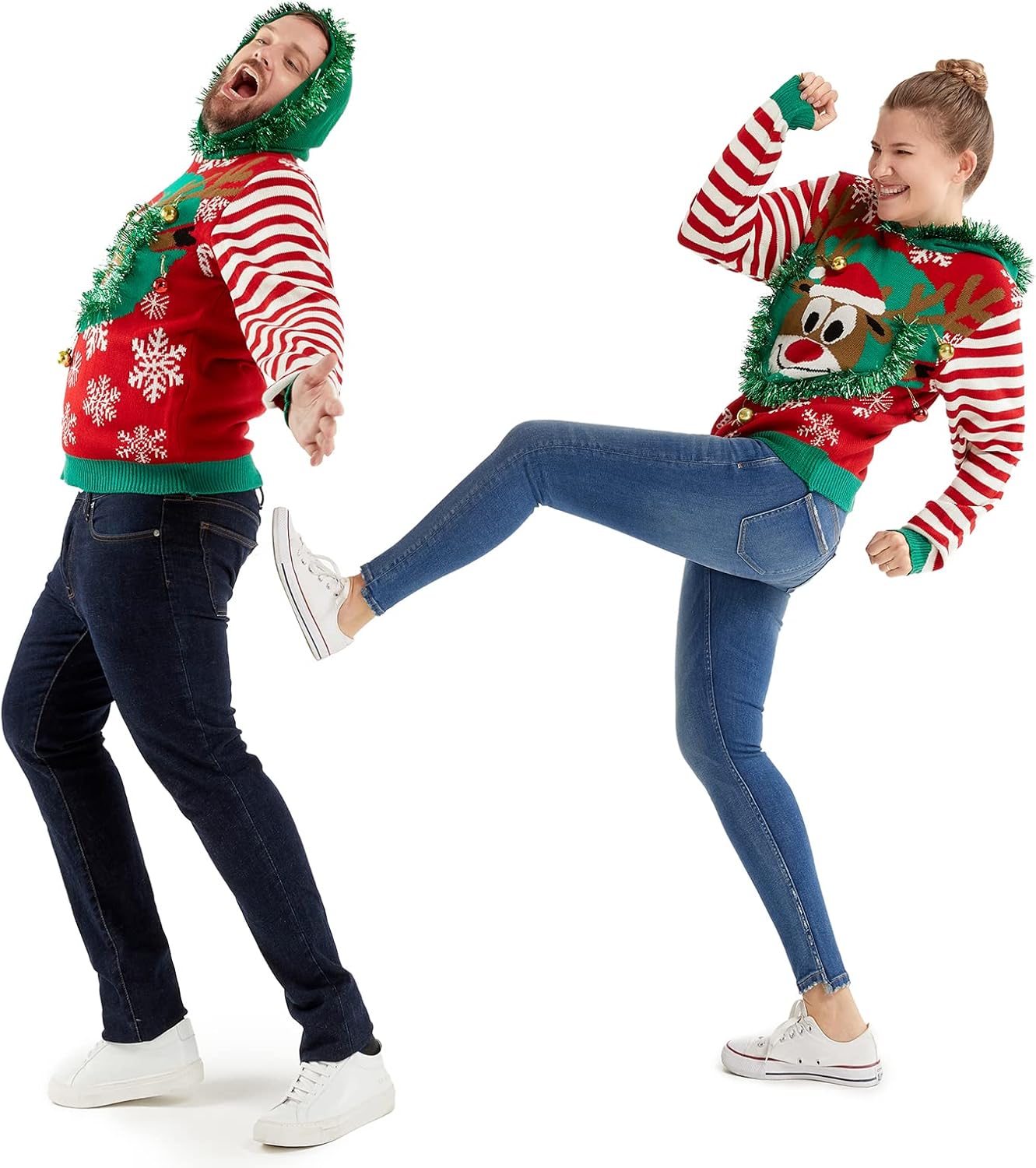 Men`s Ugly Christmas Sweater Women Unisex Funny Novelty Knit Santa Reindeer Pullover for Xmas Party