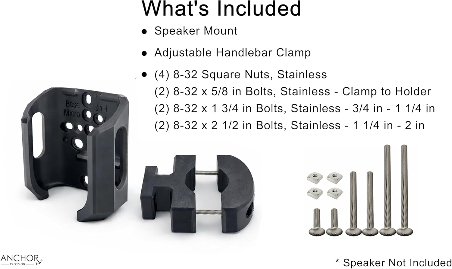 Bike Mount for Bose SoundLink Micro Bluetooth Speaker 2nd Gen – Friction Fit - Includes Handlebar Clamp (3/4in to 2in) – for Bikes, Golf Carts & Boats