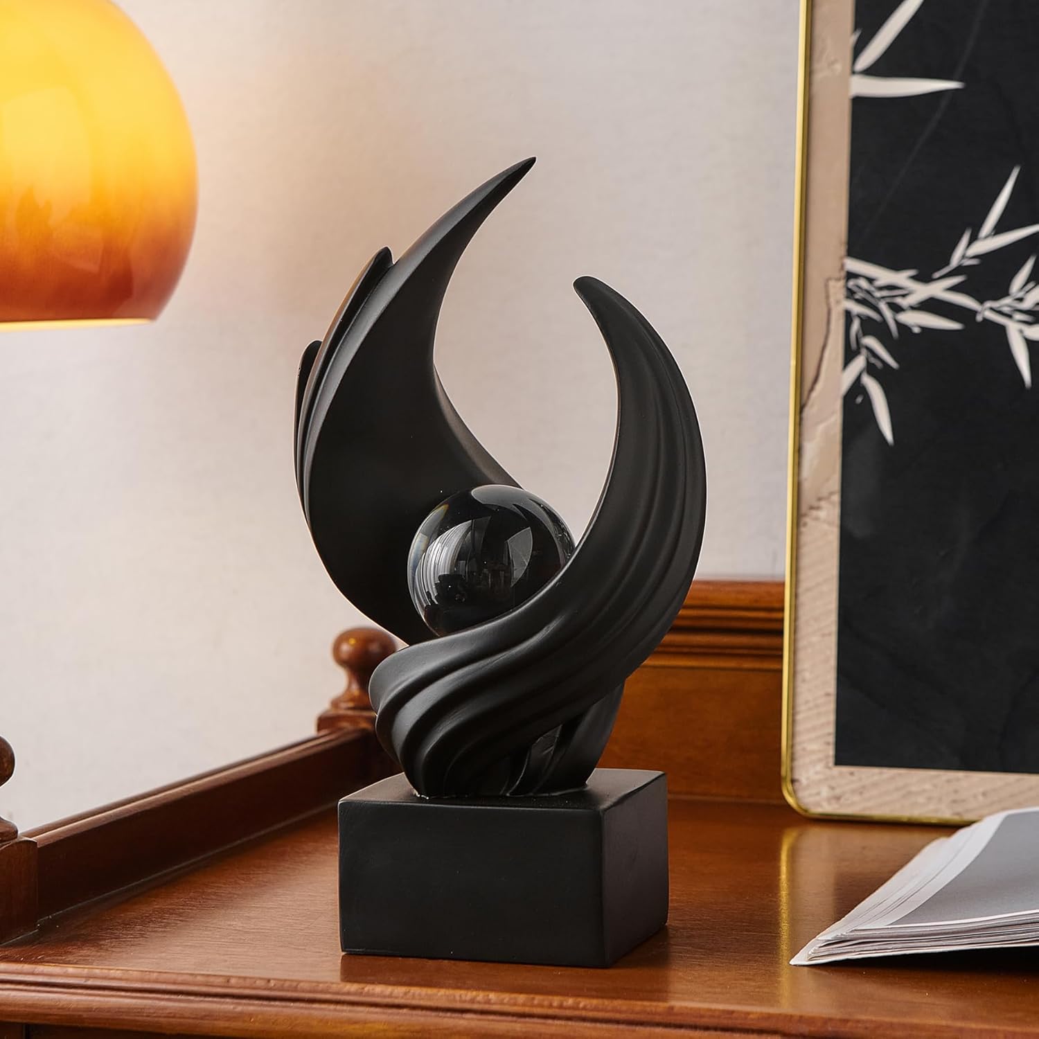 FJS Home Decor Modern Art Statue Decor, Coffee Table Bookshelf Shelf Decor Accents, Abstract Swirl-Shaped Sculpture Decorations for Dining Room Living Room Office (Black)