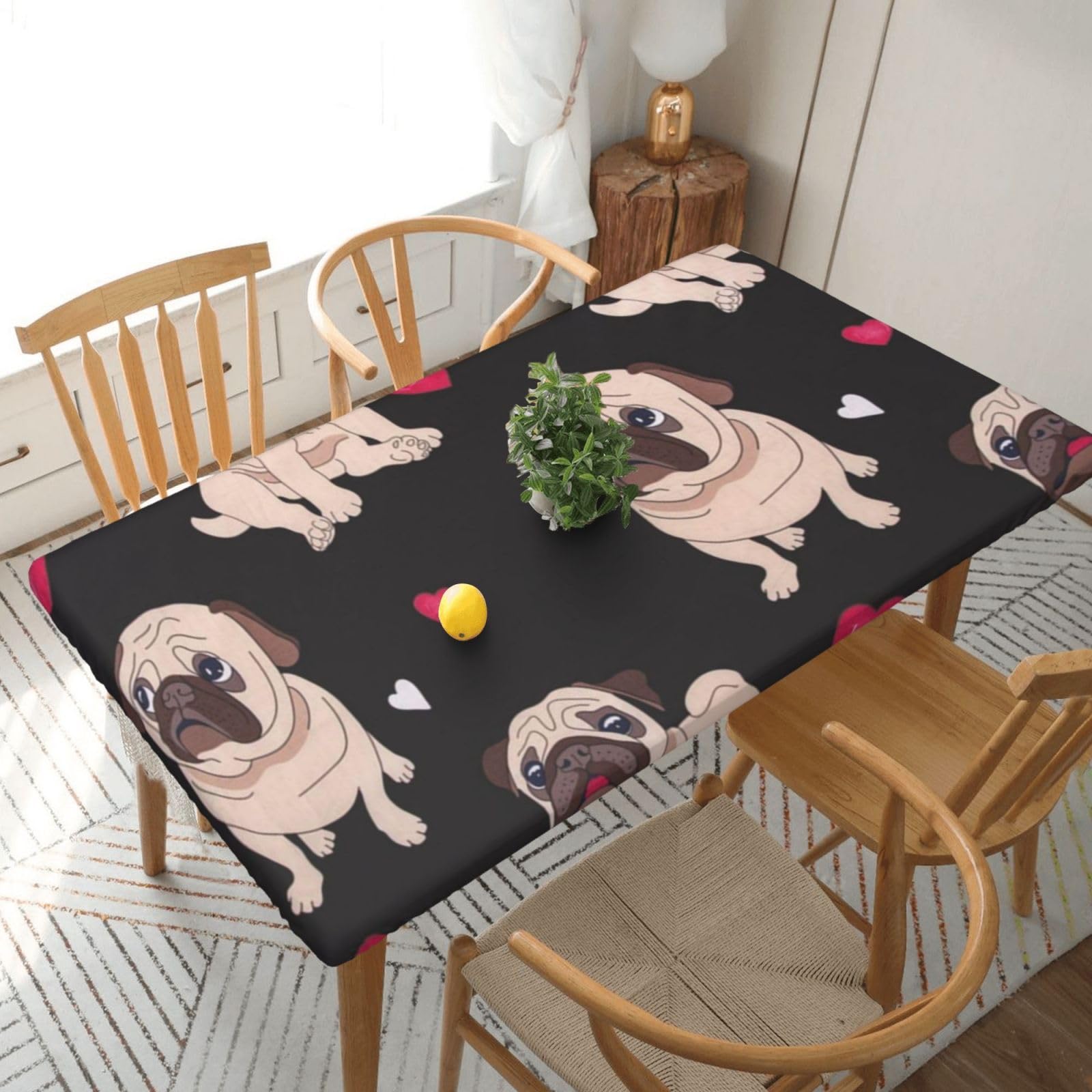 BNVSADC Cute Pug Printed 5FT Tablecloth Polyester Kitchen Water Resistant Table Cloth Dining Table Decoration Table Covers, 152x76 CM