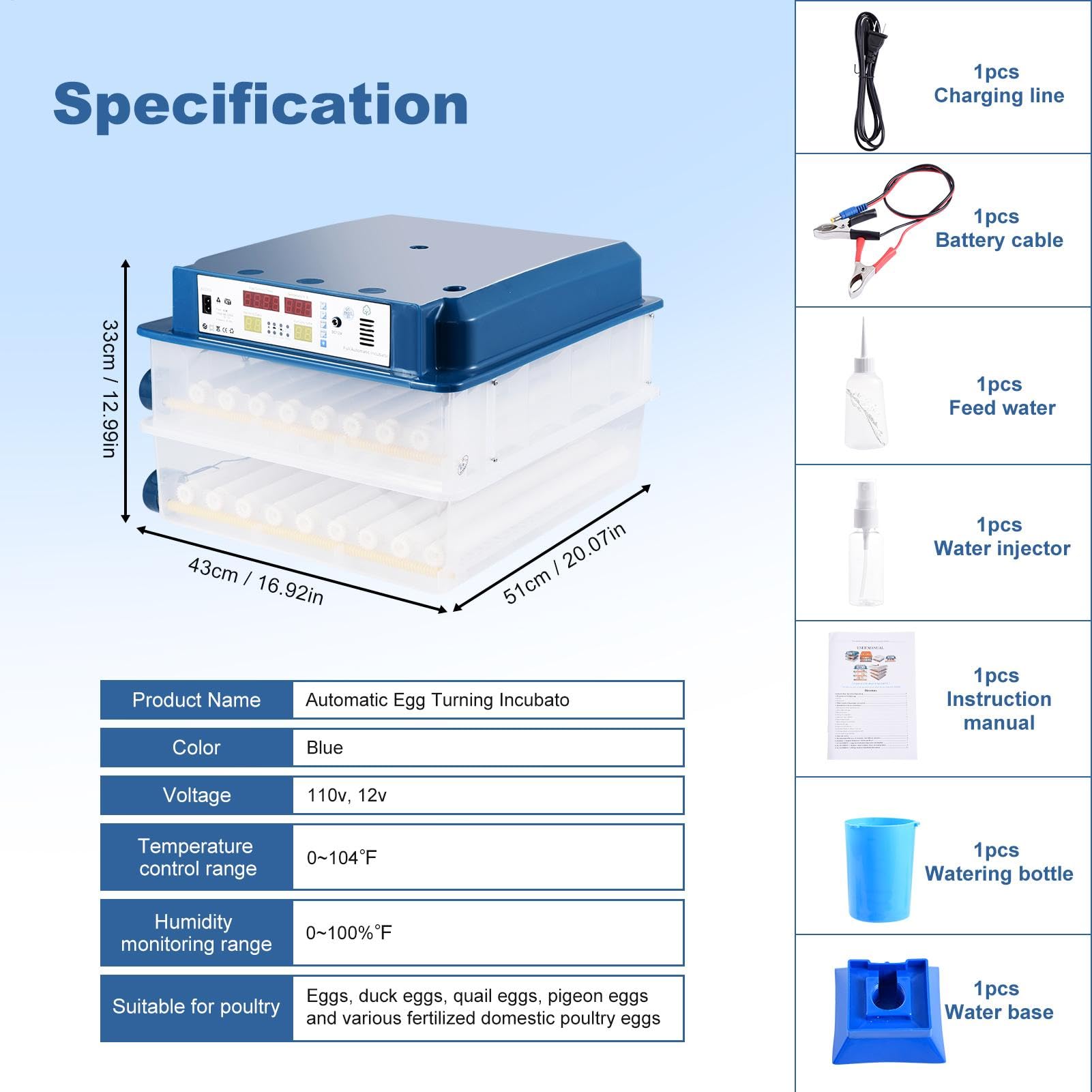Automatic Egg Incubator | Incubators for Hatching Eggs | 120 Eggs, Incubator with Automatic Egg Turning and Humidity Control | Hatching Incubator for Chicken Duck Quail Eggs, 0-140F Temp Control